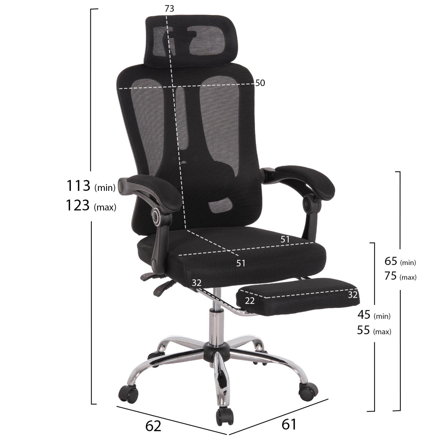 ΚΑΡΕΚΛΑ ΓΡΑΦΕΙΟΥ BARNET HM18258.01 ΜΑΥΡΟ MESH-ΜΑΥΡΟΣ ΣΚΕΛΕΤΟΣ NYLON 61x62x123Υ 2