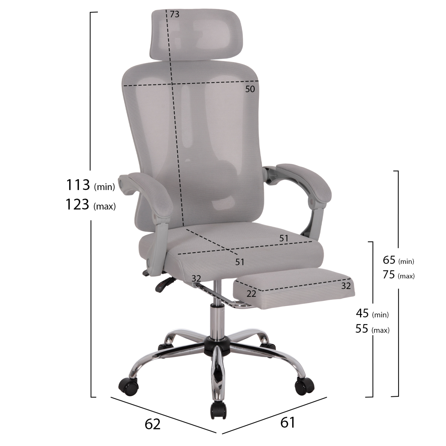 ΚΑΡΕΚΛΑ ΓΡΑΦΕΙΟΥ BARNET HM18258.02 ΓΚΡΙ MESH-ΓΚΡΙ ΣΚΕΛΕΤΟΣ NYLON 61x62x123Υ 2