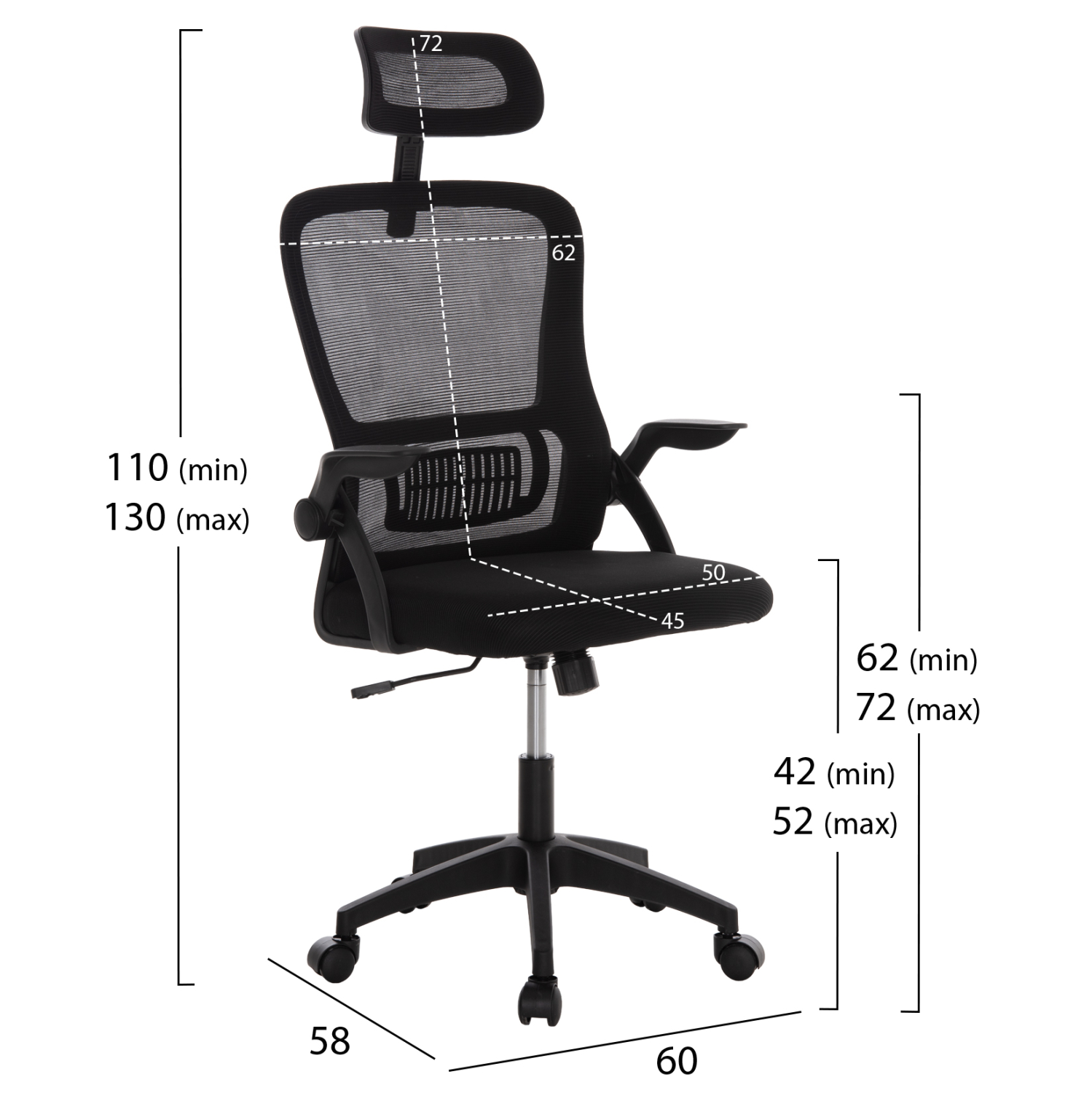 ΚΑΡΕΚΛΑ ΓΡΑΦΕΙΟΥ BLAZER HM1205.01 ΜΑΥΡΟ MESH-ΜΑΥΡΟΣ ΣΚΕΛΕΤΟΣ 60x58x110-130Υεκ. 2