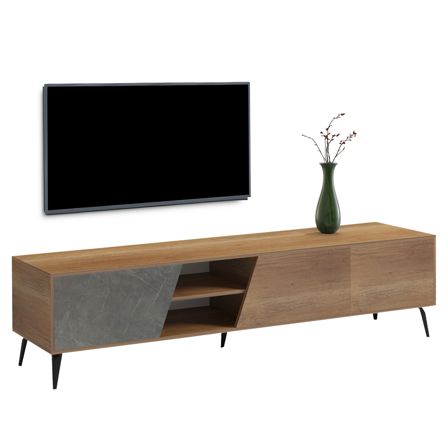 ΕΠΙΠΛΟ ΤΗΛΕΟΡΑΣΗΣ CATERRA HM18374.14 ΜΕΛΑΜΙΝΗ ΦΥΣΙΚΟ-MOORE STONE 180Χ35.5Χ48Υεκ. 1