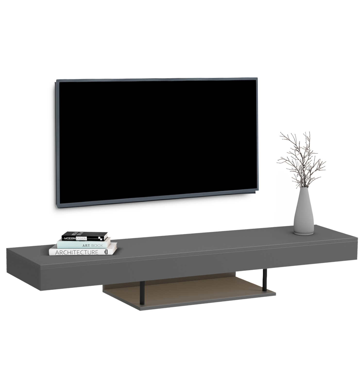 ΕΠΙΠΛΟ ΤΗΛΕΟΡΑΣΗΣ ΤΟΙΧΟΥ ME LED SAVOR HM18381.05 ΜΕΛΑΜΙΝΗ ΣΕ ΓΚΡΙ 150x29,5x22Υεκ 1
