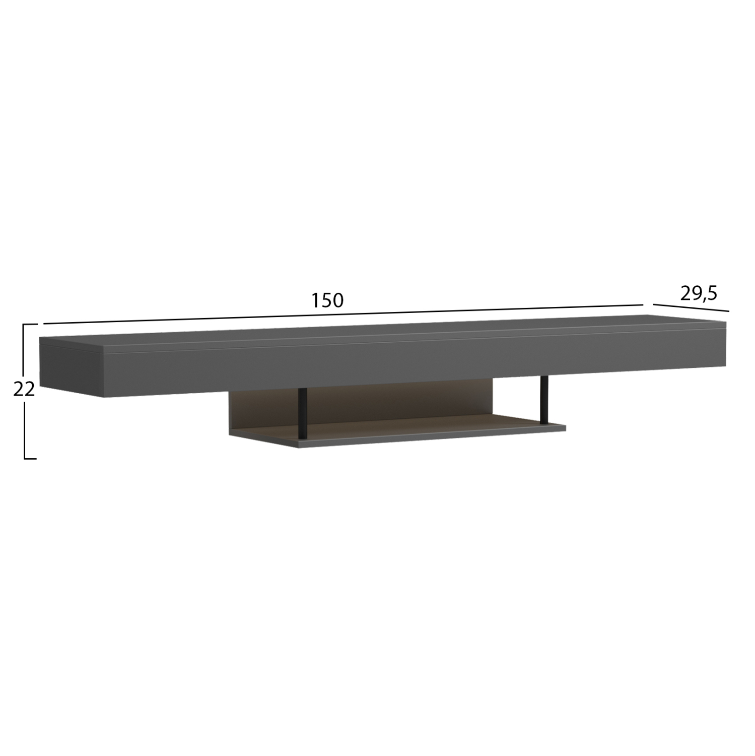 ΕΠΙΠΛΟ ΤΗΛΕΟΡΑΣΗΣ ΤΟΙΧΟΥ ME LED SAVOR HM18381.05 ΜΕΛΑΜΙΝΗ ΣΕ ΓΚΡΙ 150x29,5x22Υεκ 2