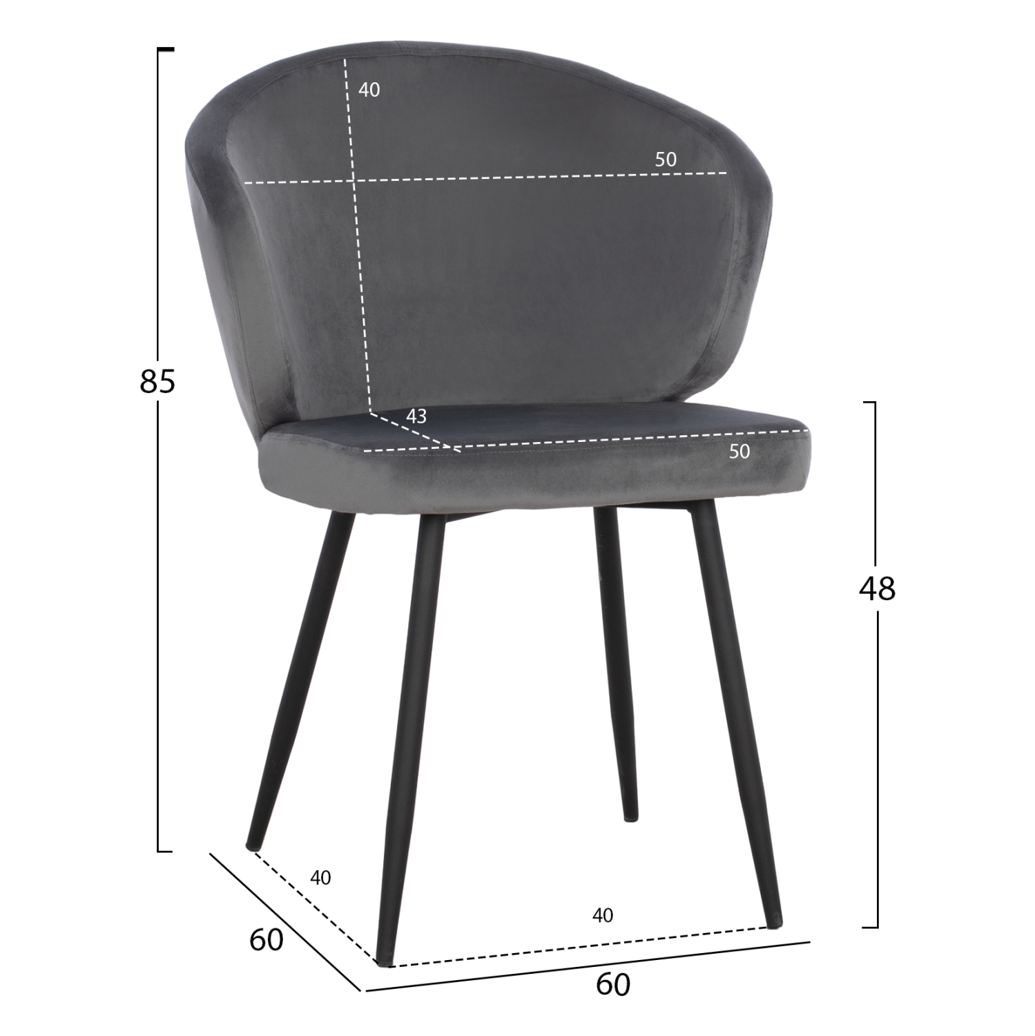 ΠΟΛΥΘΡΟΝΑΚΙ JIYA ΜΕ ΓΚΡΙ ΒΕΛΟΥΔΟ &amp; ΜΑΥΡΟ ΜΕΤΑΛΛΙΚΟ ΣΚΕΛΕΤΟ HM8728.01 60x60x85 εκ. 2