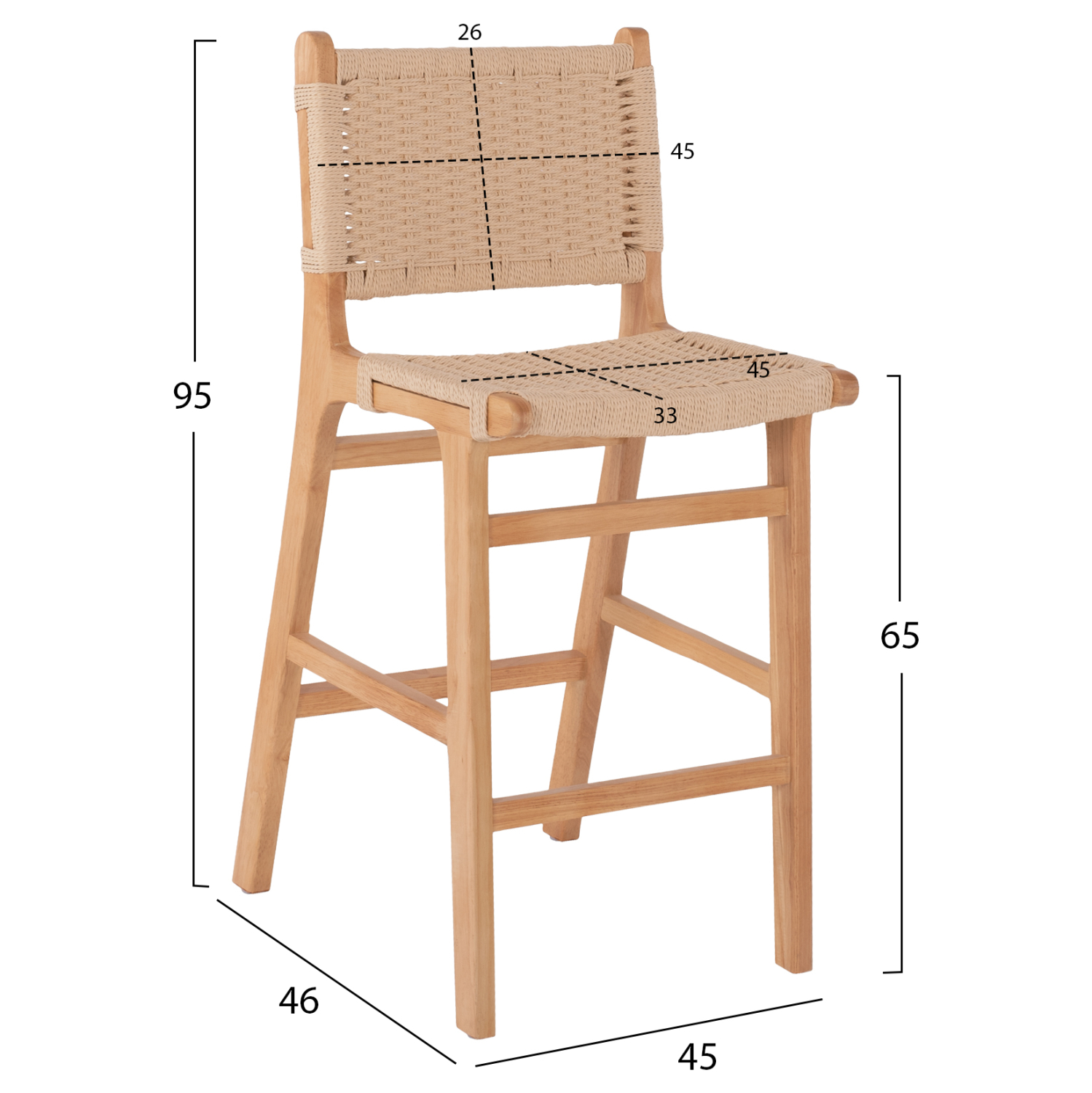 ΣΚΑΜΠΟ ΜΕΣΑΙΟΥ ΥΨΟΥΣ HM9332.01 RUBBERWOOD &amp; ΣΧΟΙΝΙ- ΦΥΣΙΚΟ ΧΡΩΜΑ 45x46x95Υεκ. 2