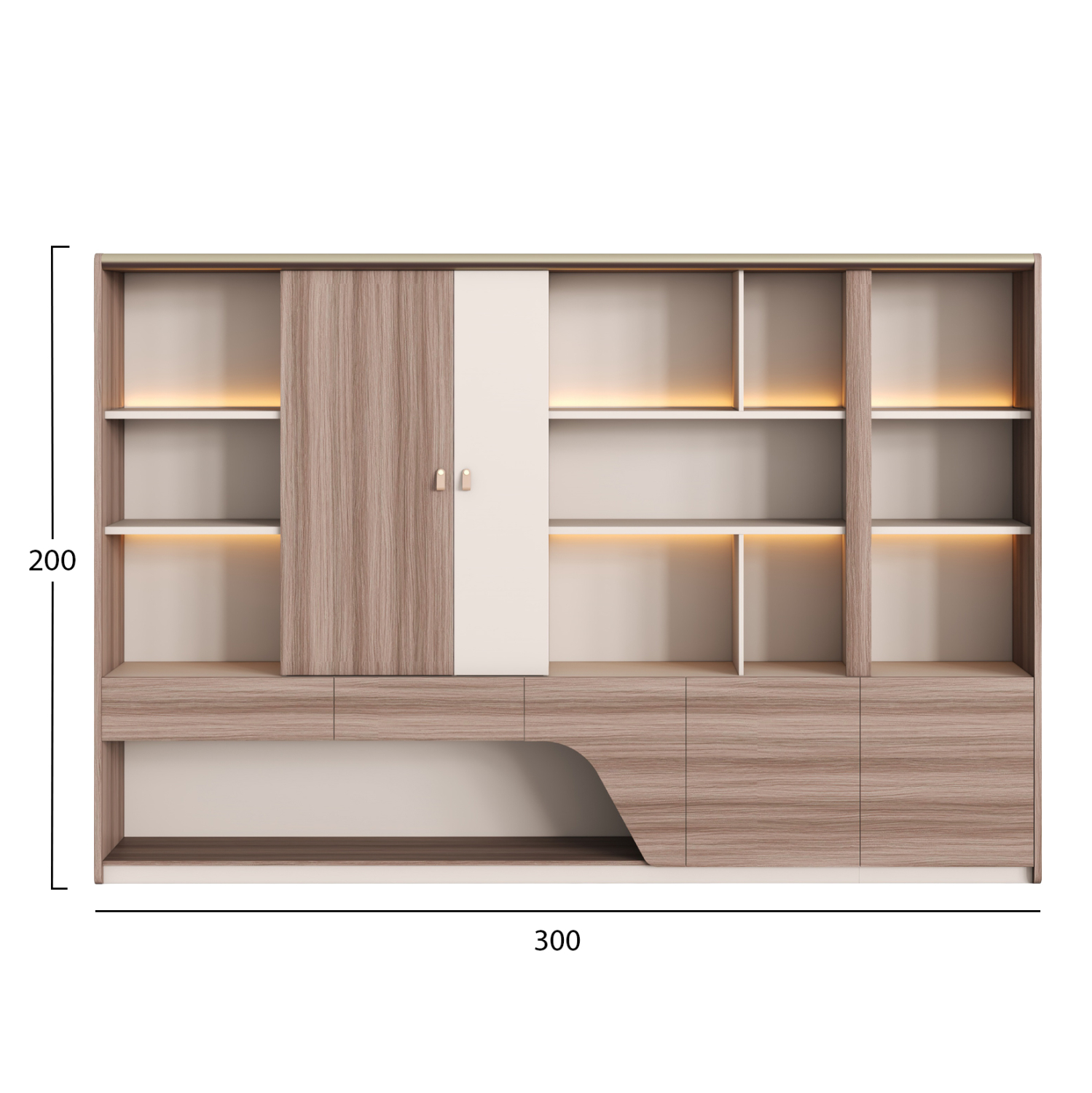 ΒΙΒΛΙΟΘΗΚΗ ΣΕΙΡΑ SUPERON HM2141 ΜΕΛΑΜΙΝΗ ΜΠΕΖ &amp; ΦΥΣΙΚΟ--LED ΦΩΤΙΣΜΟΣ 300x40x200Υεκ 2