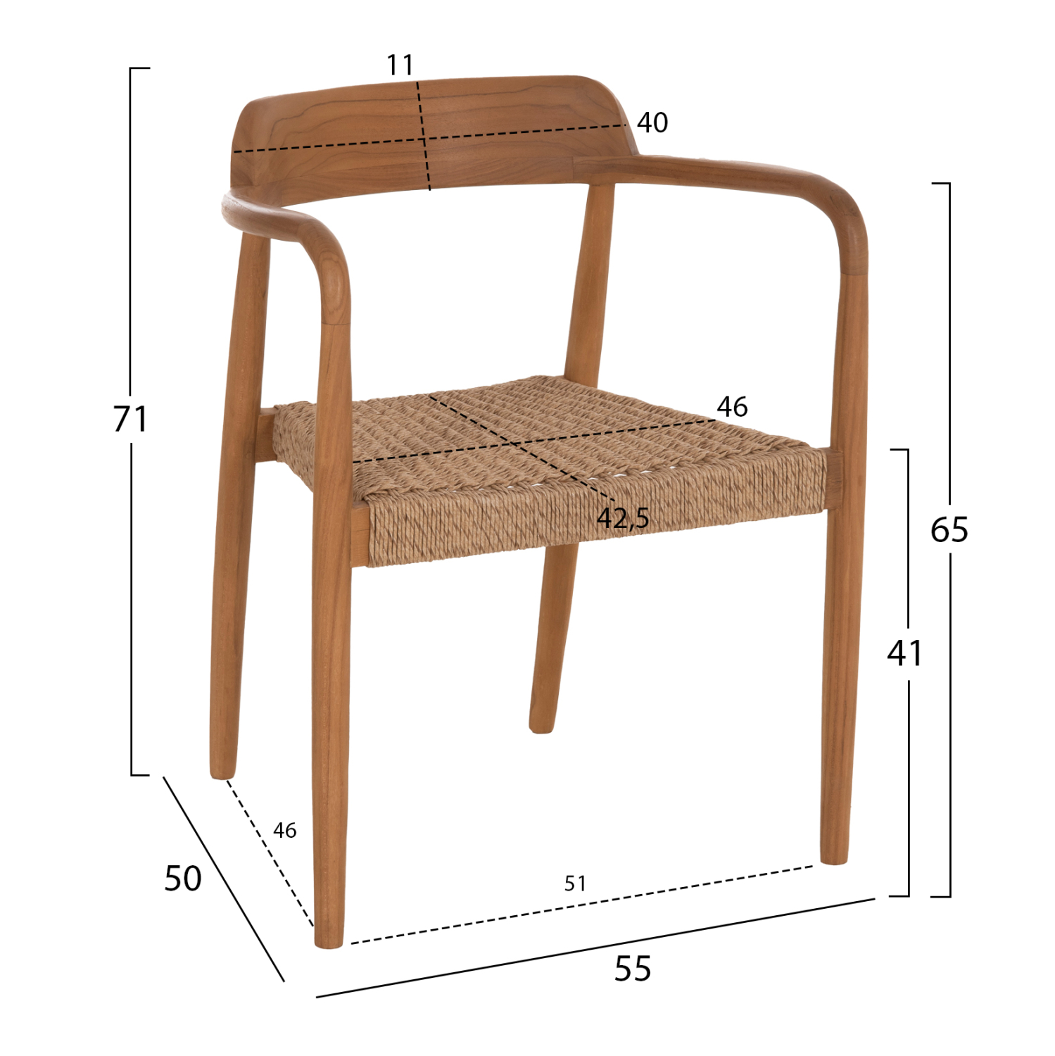 ΠΟΛΥΘΡΟΝΑ ΤΡΑΠΕΖΑΡΙΑΣ ROBBY HM18350 ΞΥΛΟ TEAK &amp; ΣΧΟΙΝΙ VIRO ΦΥΣΙΚΟ 55x50x71Υεκ. 2