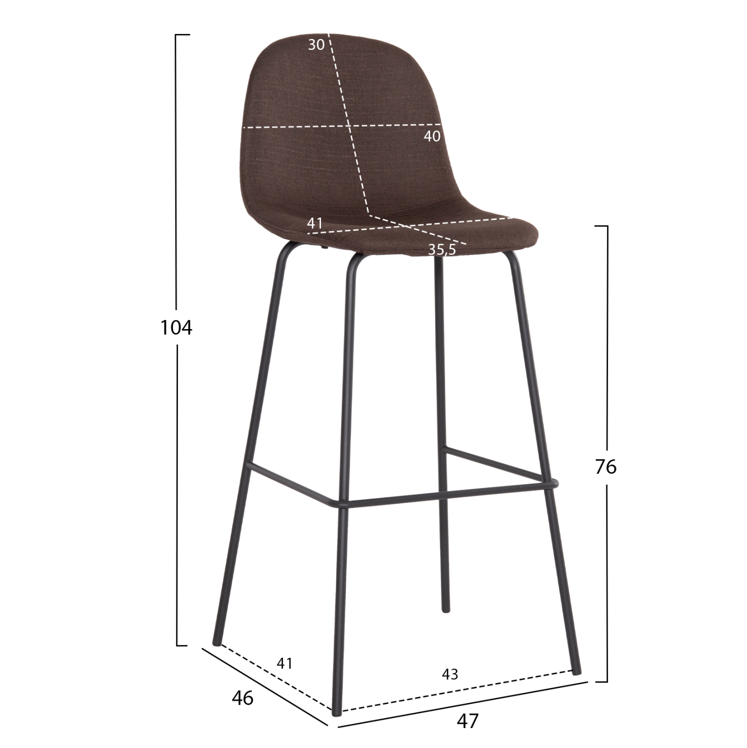 ΣΚΑΜΠΟ ΜΠΑΡ VINCENT HM8579.23 ΚΑΦΕ ΥΦΑΣΜΑ-ΜΑΥΡΟΣ ΜΕΤΑΛΛΙΚΟΣ ΣΚΕΛΕΤΟΣ 47x46x104Υεκ. 2