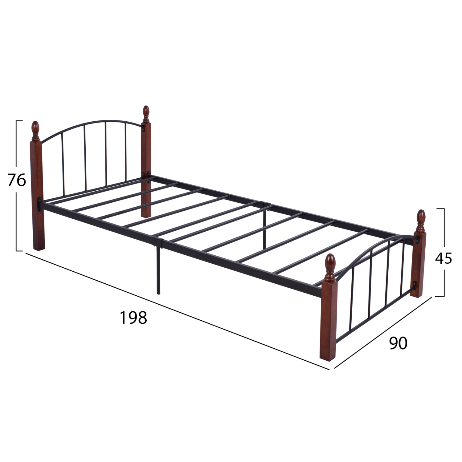 ΚΡΕΒΑΤΙ MAKAI ΜΕΤΑΛΛΟ RUBBERWOOD ΚΑΡΥΔΙ--ΓΙΑ ΣΤΡΩΜΑ 90X190 HM381 2