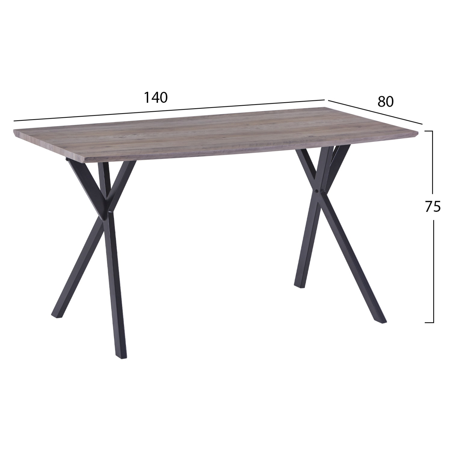 ΤΡΑΠΕΖΙ ALARICK ΜΕ MDF ΕΠΙΦΑΝΕΙΑ OLD BEECH &amp; ΜΕΤΑΛΛΙΚΑ ΠΟΔΙΑ HM8550.02 140X80X75Υεκ. 2