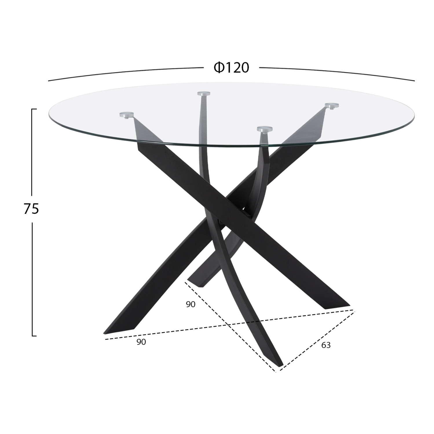 ΤΡΑΠΕΖΙ ΤΡΑΠΕΖΑΡΙΑΣ ΣΤΡΟΓΓΥΛΟ JADA ΜΕΤΑΛΛΙΚΟ ΜΑΥΡΟ ΜΕ ΓΥΑΛΙ HM8733.01 Φ120X75Y εκ. 2