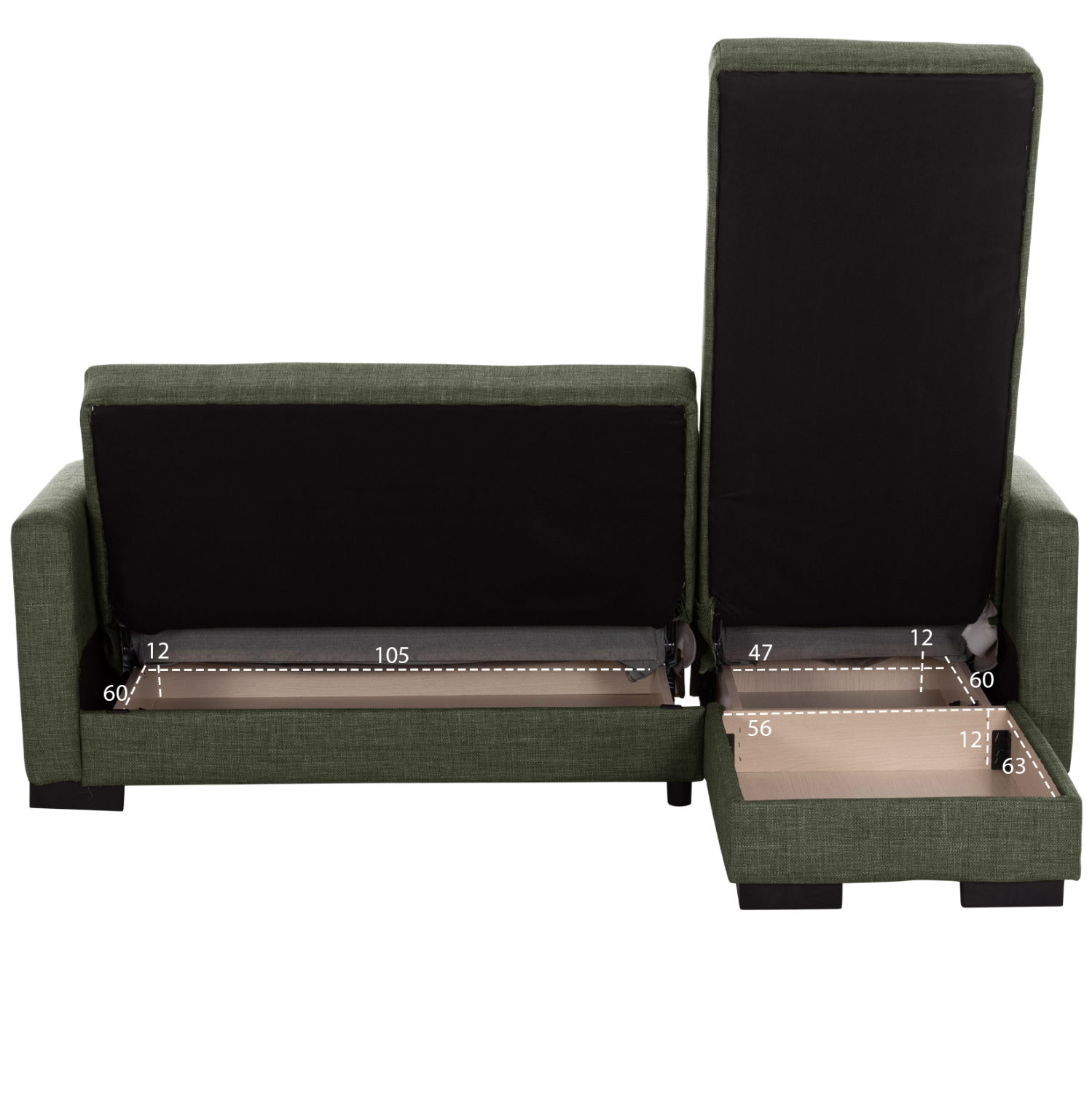 ΚΑΝΑΠΕΣ ΚΡΕΒΑΤΙ GHUFRAN ΓΩΝΙΑ ΑΝΑΣΤΡΕΨΙΜΗ DARK OLIVE ΜΕ ΑΠΟΘΗΚΕΤΙΚΟ ΧΩΡΟ HM3244.05 202x140x78Yεκ. 4