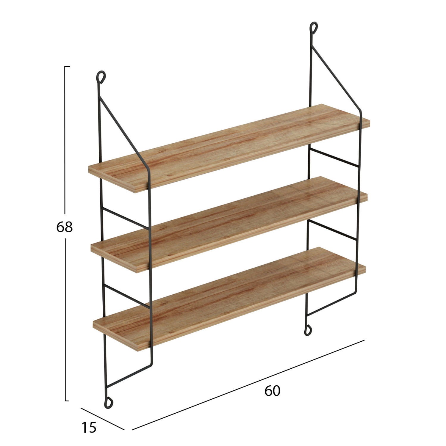 ΡΑΦΙΕΡΑ ΤΟΙΧΟΥ ACHALA ΜΕΛΑΜΙΝΗΣ HM9185.11 ΦΥΣΙΚΟ ΟΑΚ 60x15x68Yεκ. 2