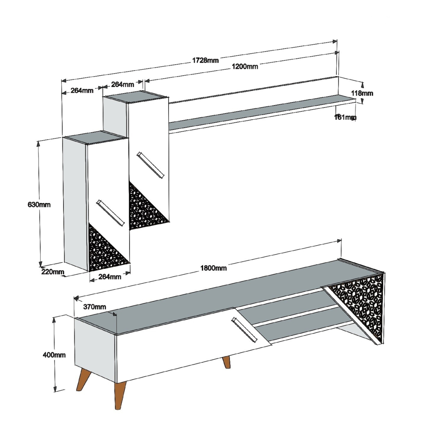 ΣΥΝΘΕΣΗ ΤΗΛΕΟΡΑΣΗΣ HM9514.03 ΜΕΛΑΜΙΝΗΣ ΣΕ ΚΡΕΜ ΧΡΩΜΑ  180x37x40Y εκ. 2