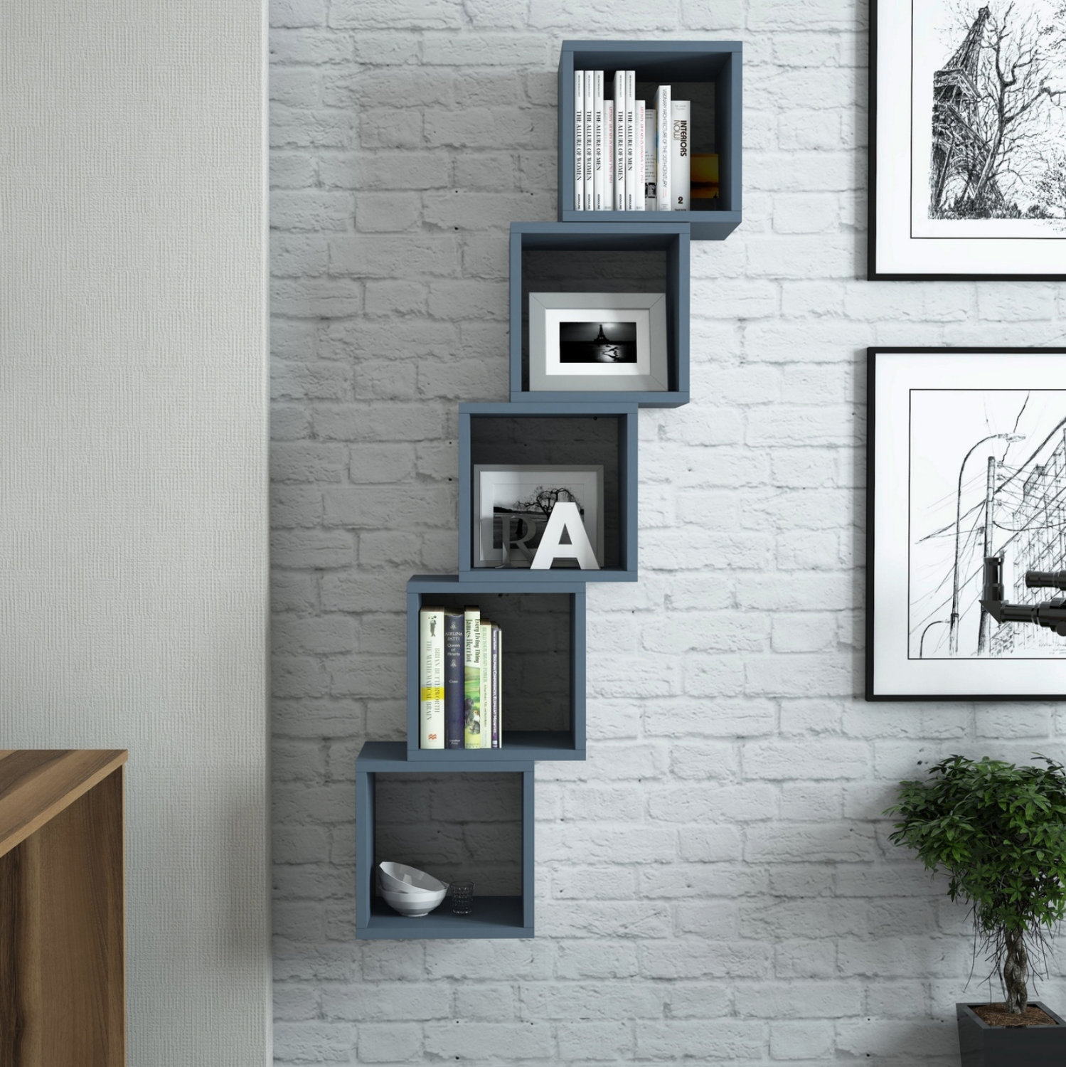 ΣΕΤ ΡΑΦΙΑ ΤΟΙΧΟΥ 5ΤΜΧ ΜΕΛΑΜΙΝΗΣ HM9519.05 ΜΠΛΕ 30x30x24Y εκ. 5