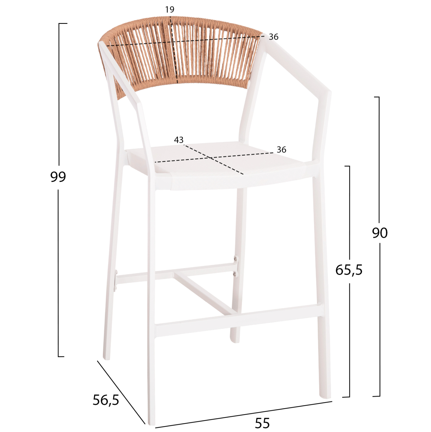 ΣΚΑΜΠΟ ΑΛΟΥΜΙΝΙΟΥ MIRI HM5892.12 ΜΕΣΑΙΟΥ ΥΨΟΥΣ RATTAN &amp; TEXTLINE ΛΕΥΚΟ ΜΠΕΖ 55x56,5x99Y 2