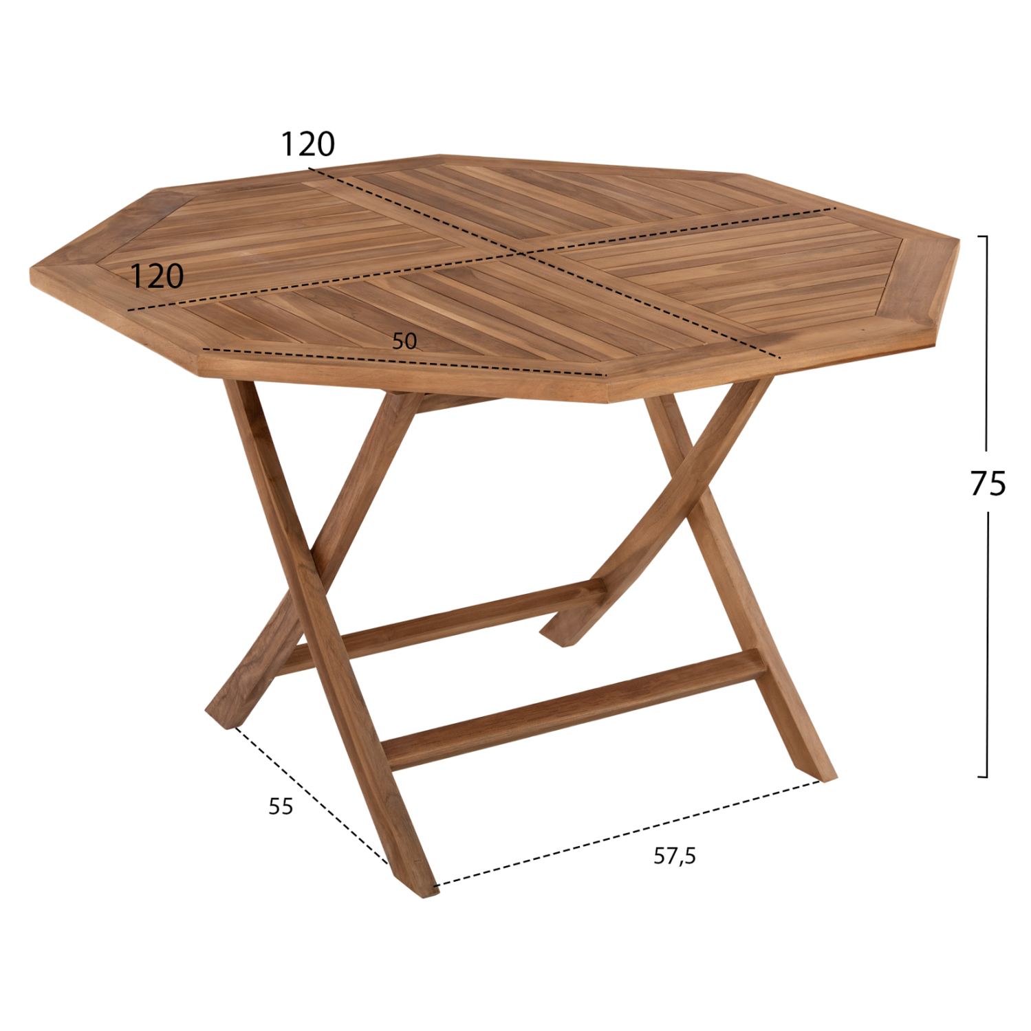 ΤΡΑΠΕΖΙ ΠΟΛΥΓΩΝΟ KENDALL ΠΤΥΣΣΟΜΕΝΟ HM9545 TEAK ΣΕ ΦΥΣΙΚΟ ΧΡΩΜΑ 120x120x75Yεκ. 2