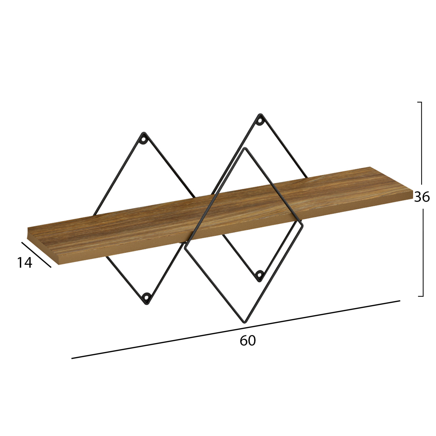 ΕΠΙΤΟΙΧΙΟ ΡΑΦΙ CHANTRIA HM8934.11 ΜΕΛΑΜΙΝΗ ΣΕ ΟΑΚ ΧΡΩΜΑ-ΜΕΤΑΛΛΟ ΜΑΥΡΟ 60x14x36Υεκ. 2