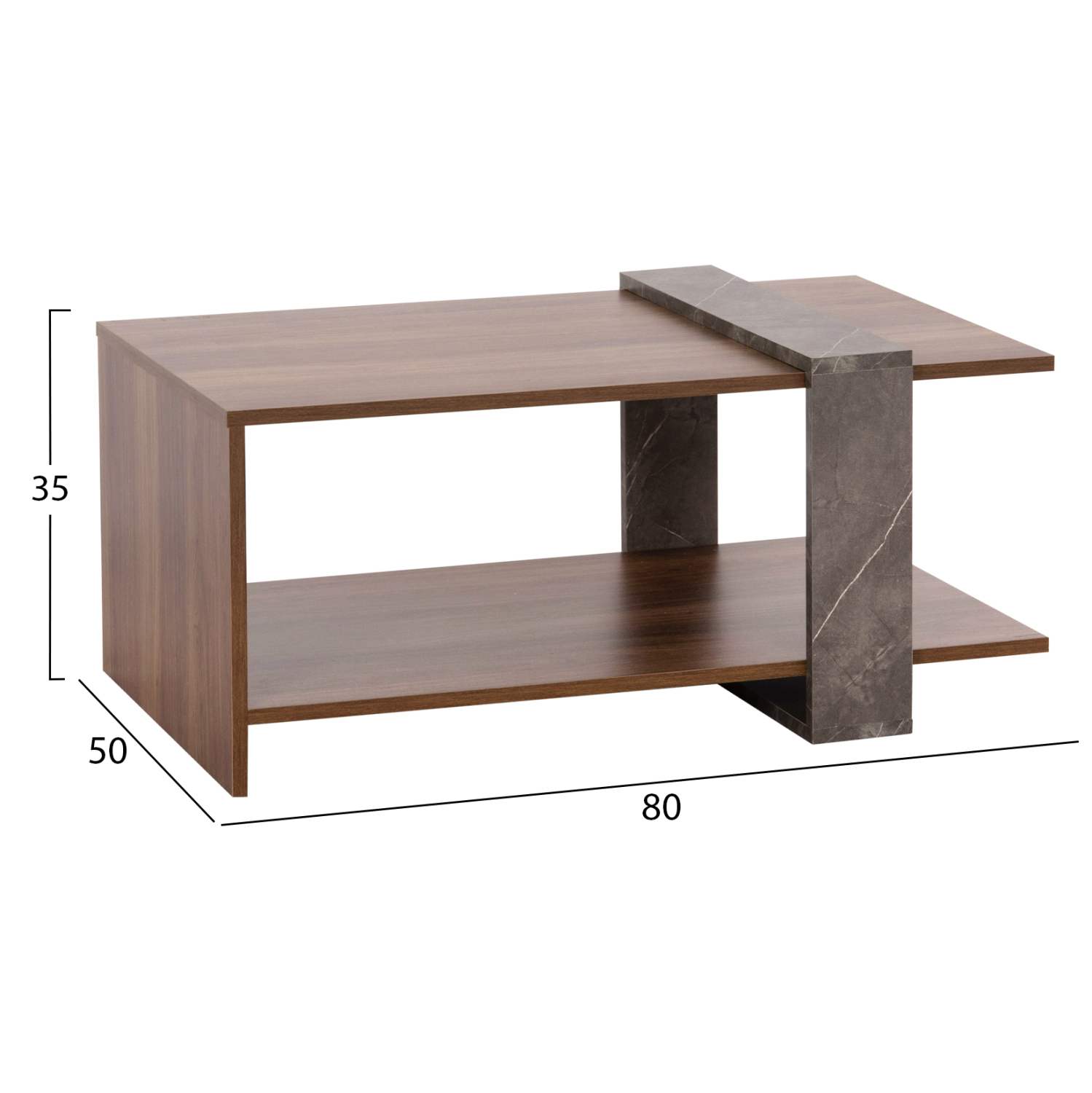 ΤΡΑΠΕΖΙ ΣΑΛΟΝΙΟΥ WILMA HM8950.13 ΜΕΛΑΜΙΝΗ ΣΕ ΦΥΣΙΚΟ-ΓΚΡΙ ΠΕΤΡΑ 80Χ50Χ35Υ εκ. 2