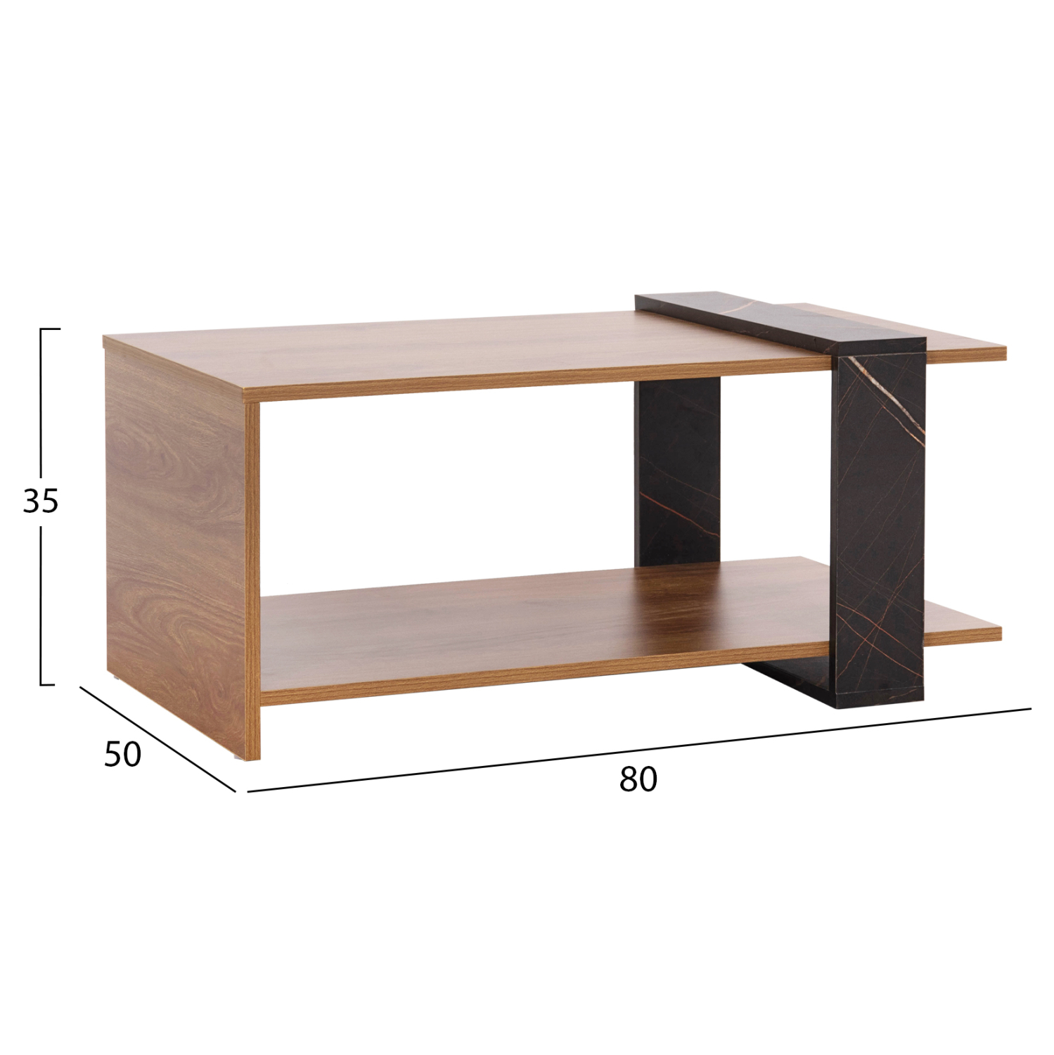 ΤΡΑΠΕΖΙ ΣΑΛΟΝΙΟΥ WILMA HM8950.12 ΜΕΛΑΜΙΝΗ ΣΕ ΦΥΣΙΚΟ-ΜΑΥΡΟ ΜΑΡΜΑΡΟ 80Χ50Χ35Υεκ. 2