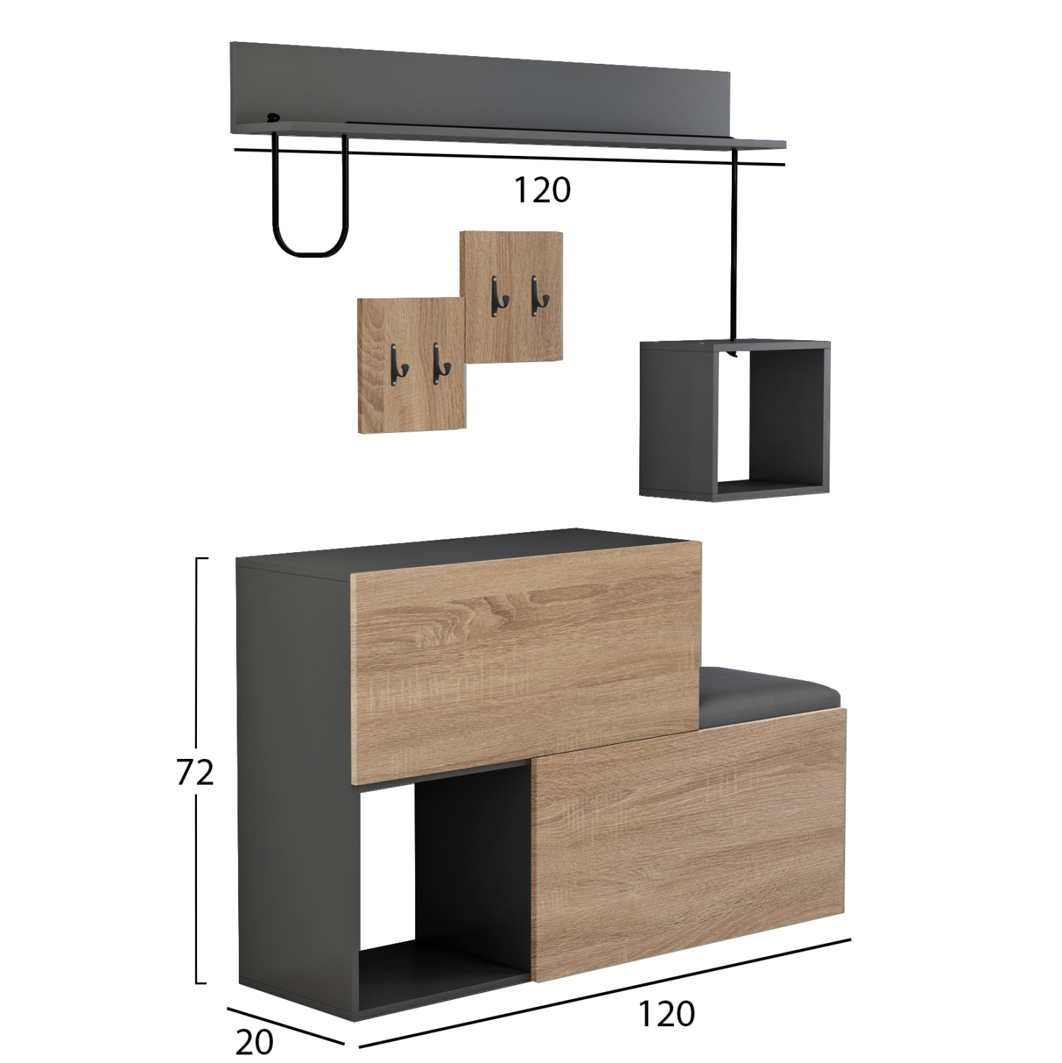 ΕΠΙΠΛΟ ΕΙΣΟΔΟΥ CERB HM8957.11 ΜΕΛΑΜΙΝΗ ΣΕ SONAMA-ΓΚΡΙ 120x20x72Υ εκ. 2