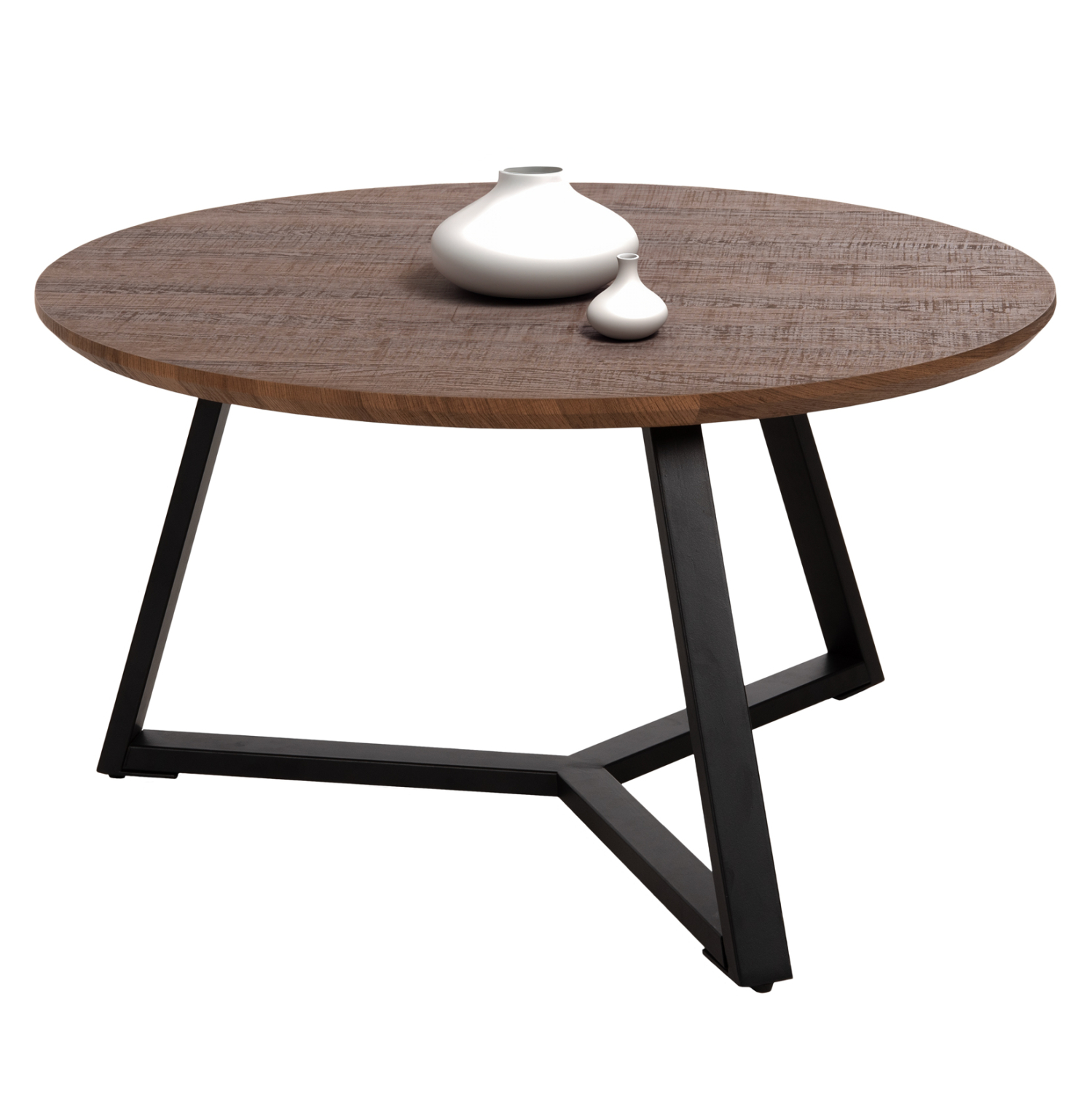 ΤΡΑΠΕΖΙ ΣΑΛΟΝΙΟΥ ΣΤΡΟΓΓΥΛΟ ROCKET HM9586.04 MDF WALNUT-ΜΑΥΡΗ ΣΑΓΡΕ ΒΑΣΗ Φ80x42Υεκ. 1