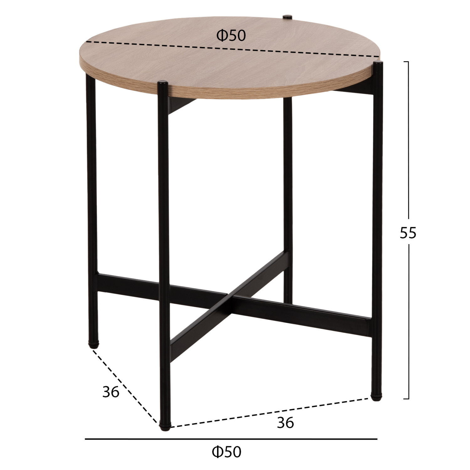 ΒΟΗΘΗΤΙΚΟ ΤΡΑΠΕΖΙ HM9589.03 MDF SONAMA-ΜΑΥΡΗ ΜΕΤΑΛΛΙΚΗ ΒΑΣΗ Φ50x55Υεκ. 2