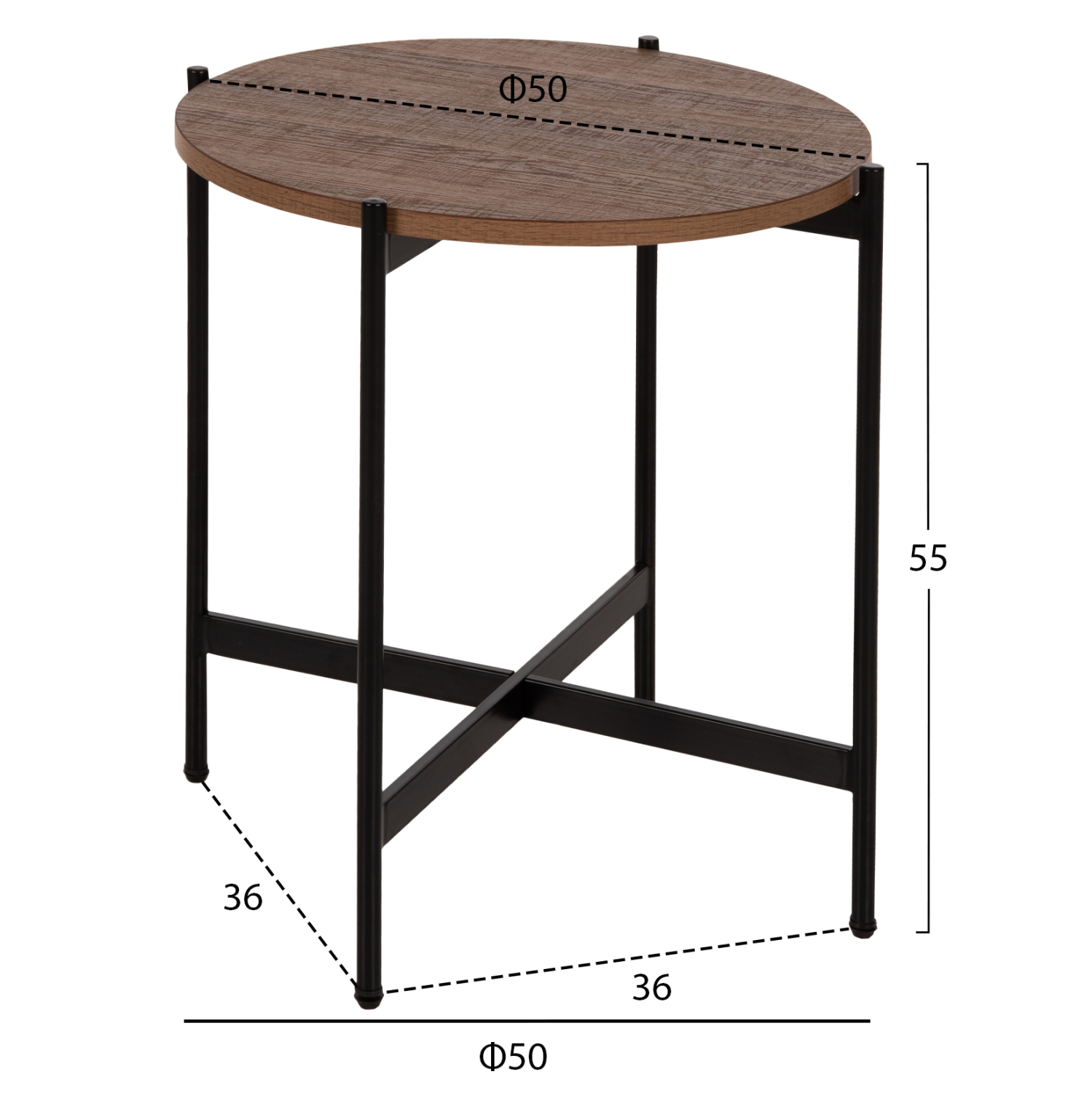 ΒΟΗΘΗΤΙΚΟ ΤΡΑΠΕΖΙ HM9589.04 MDF ΚΑΡΥΔΙ-ΜΑΥΡΗ ΜΕΤΑΛΛΙΚΗ ΒΑΣΗ Φ50x55Υεκ. 2