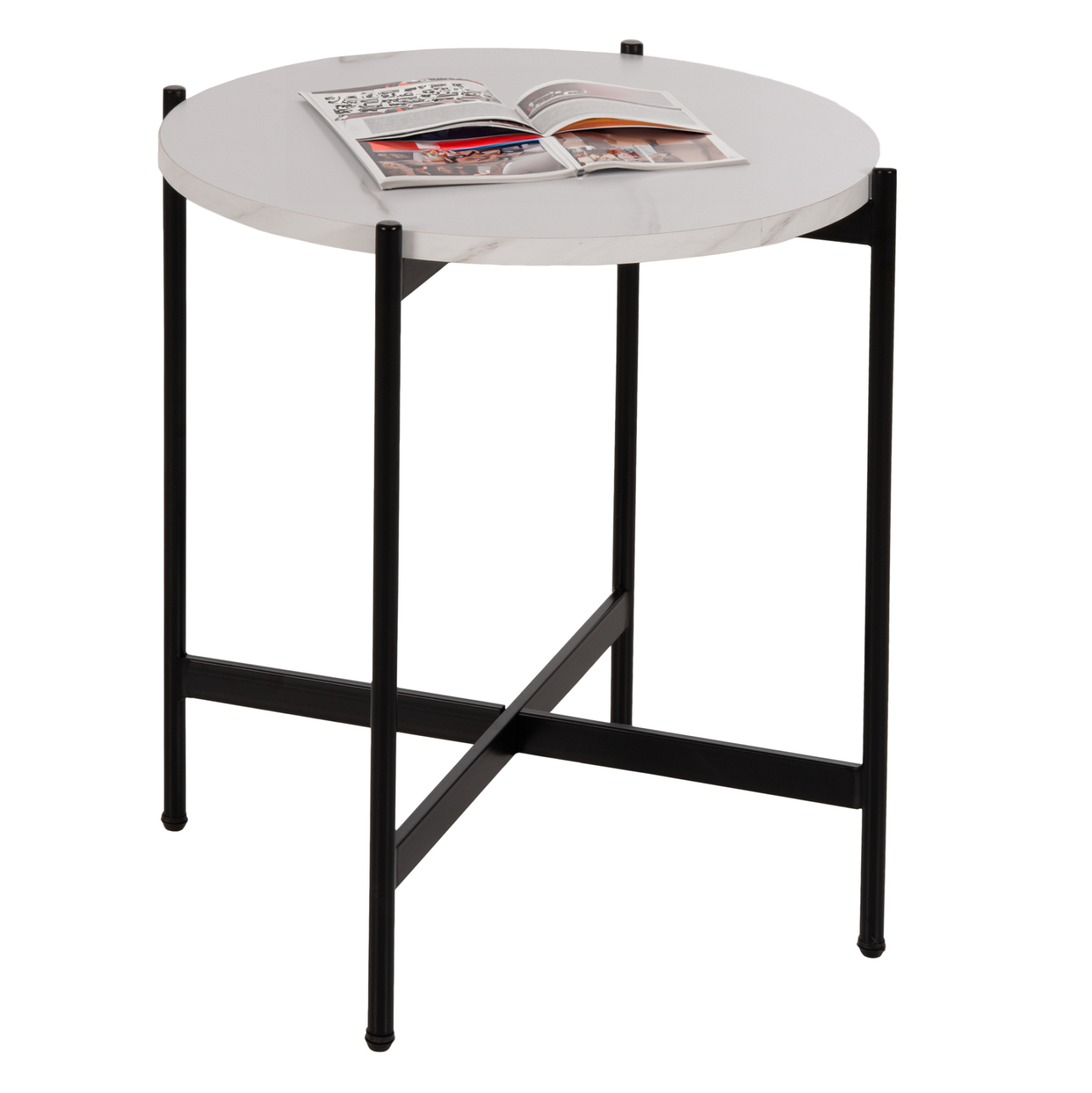 ΒΟΗΘΗΤΙΚΟ ΤΡΑΠΕΖΙ HM9589.05 MDF ΛΕΥΚΟ ΜΑΡΜΑΡΟ-ΜΑΥΡΗ ΜΕΤΑΛΛΙΚΗ ΒΑΣΗ Φ50x55Υεκ. 1