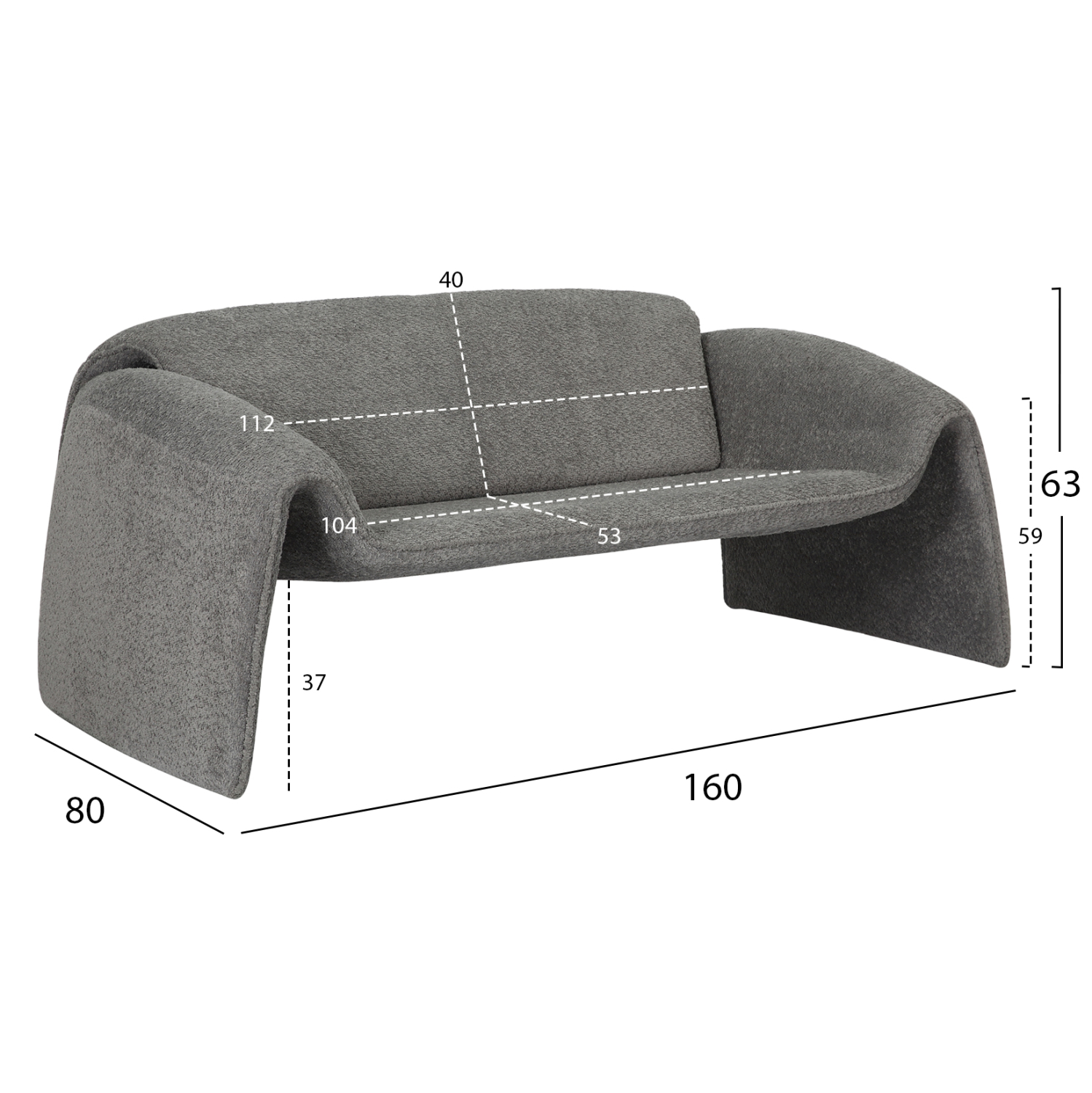 ΚΑΝΑΠΕΣ ΔΙΘΕΣΙΟΣ LAFORGE HM9680.01 ΜΕΤΑΛΛΙΚΟΣ ΣΚΕΛΕΤΟΣ-ΓΚΡΙ ΜΠΟΥΚΛΕ ΥΦΑΣΜΑ 160x80x63Υεκ. 2