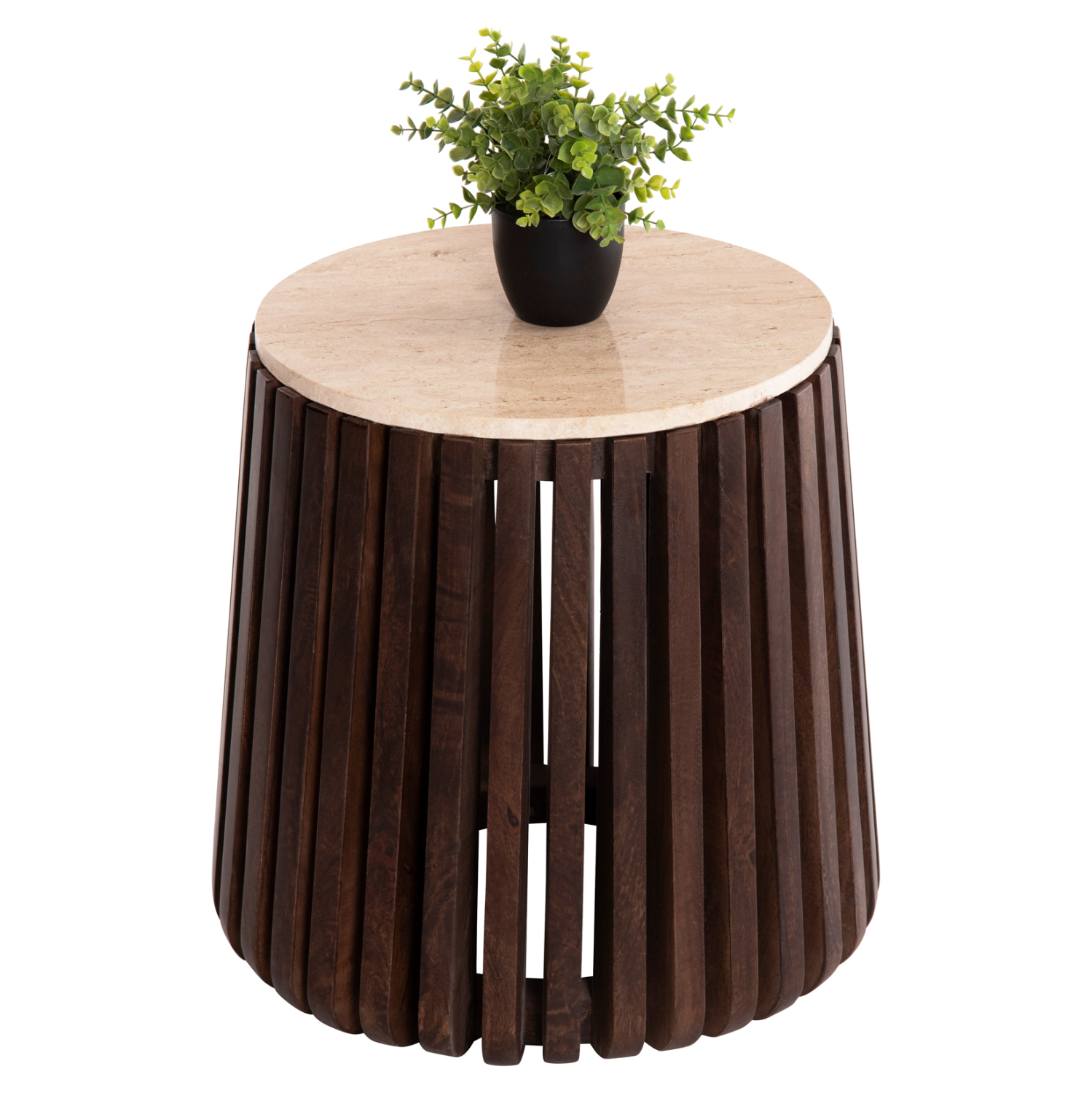 ΒΟΗΘΗΤΙΚΟ ΤΡΑΠΕΖΙ KREST HM9711 ΜΑΣΙΦ ΞΥΛΟ ΑΚΑΚΙΑΣ ΣΕ ΚΑΦΕ-ΤΡΑΒΕΡΤΙΝA Φ50x50Υεκ. 1