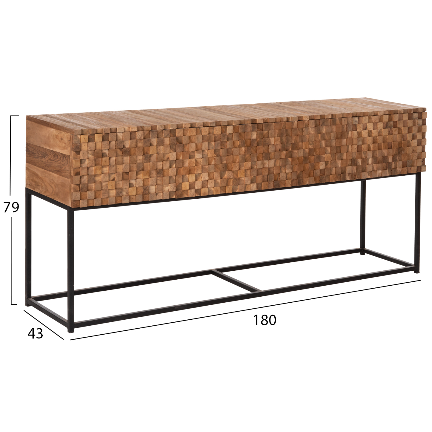 ΚΟΝΣΟΛΑ ΜΕ ΣΥΡΤΑΡΙΑ JORDI HM9801 ΞΥΛΟ TEAK ΦΥΣΙΚΟ-ΜΑΥΡΗ ΜΕΤΑΛΛΙΚΗ ΒΑΣΗ 180x43x79Υεκ. 2