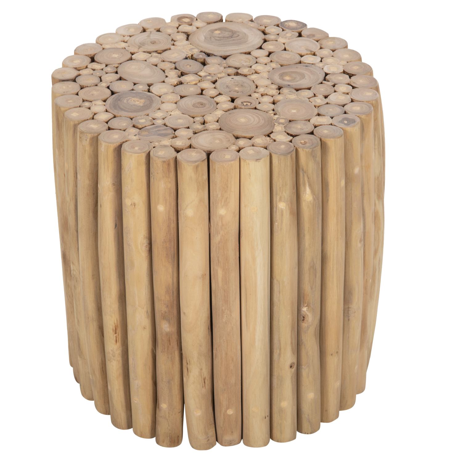 ΤΡΑΠΕΖΙ ΣΑΛΟΝΙΟΥ ΣΤΡΟΓΓΥΛΟ COOTER HM9865 ΚΛΑΔΙΑ TEAK-ΦΥΣΙΚΟ Φ39x40,5Υεκ. 3