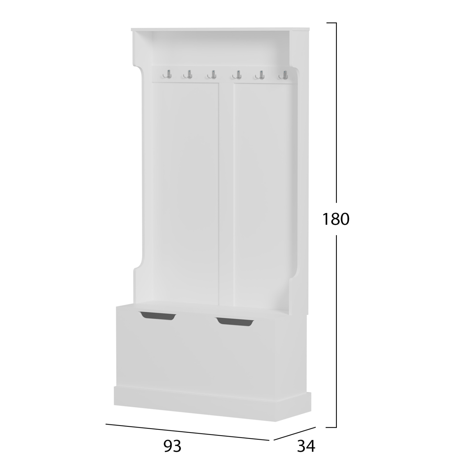 ΕΠΙΠΛΟ ΕΙΣΟΔΟΥ KAYLOR HM2475.03 ΜΕ ΚΡΕΜΑΣΤΡΕΣ&amp;ΑΠΟΘ.ΧΩΡΟ-MDF ΣΕ ΛΕΥΚΟ 93x34x180Υεκ 2