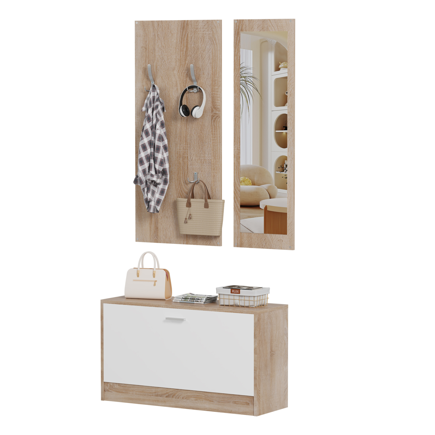ΣΕΤ ΕΙΣΟΔΟΥ ΜΕ ΚΑΘΡΕΠΤΗ VERN HM2476.04 ΜΕΛΑΜΙΝΗ ΣΕ ΣΟΝΑΜΑ-ΛΕΥΚΟ 80x27x175Υεκ 1