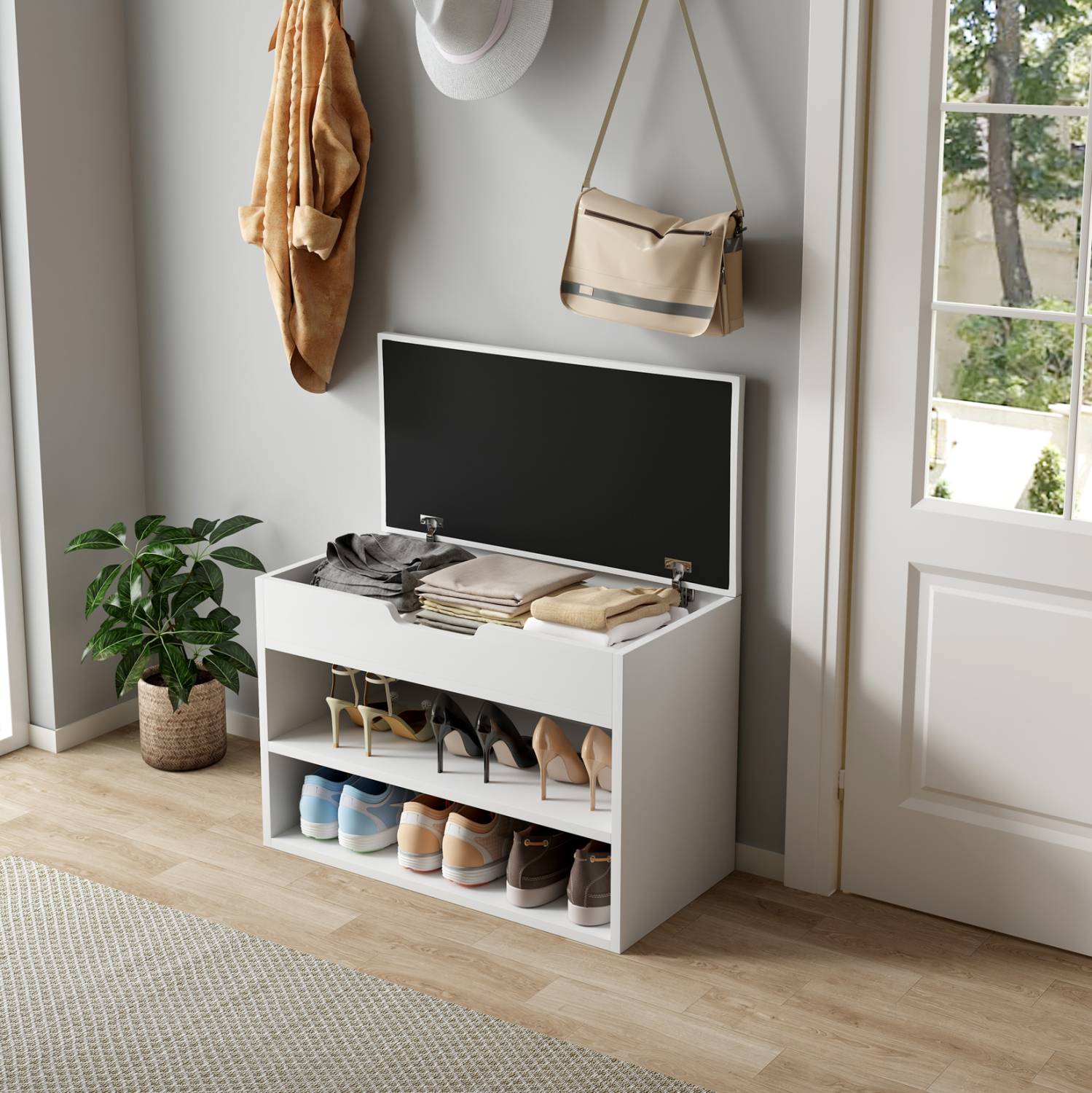 ΠΑΠΟΥΤΣΟΘΗΚΗ ΜΕ ΚΑΘΙΣΜΑ ROMIR HM2477.03 ΜΕΛΑΜΙΝΗ ΣΕ ΛΕΥΚΟ-ΚΑΘΙΣΜΑ ΛΕΥΚΟ 60x30x44Υ 4