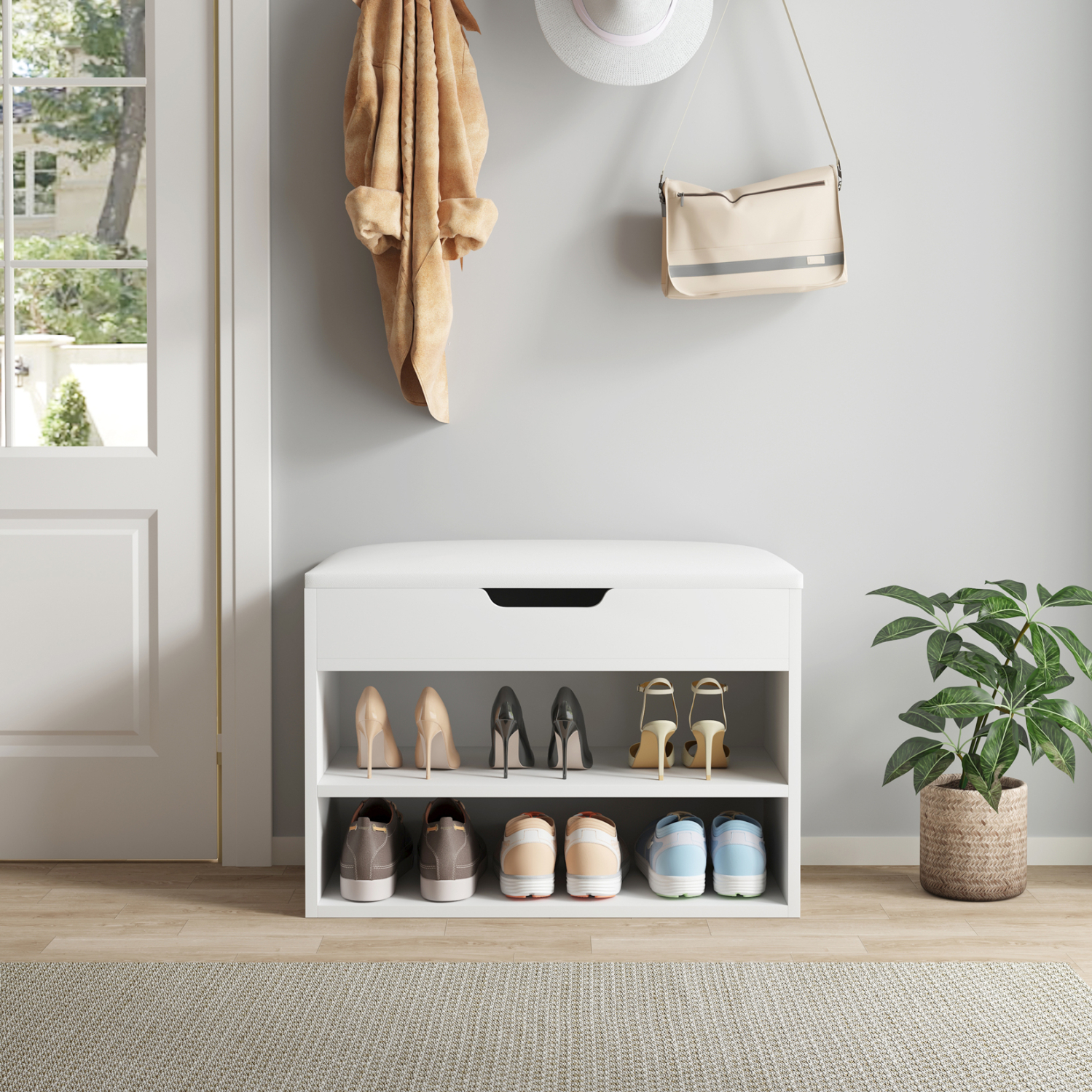 ΠΑΠΟΥΤΣΟΘΗΚΗ ΜΕ ΚΑΘΙΣΜΑ ROMIR HM2477.03 ΜΕΛΑΜΙΝΗ ΣΕ ΛΕΥΚΟ-ΚΑΘΙΣΜΑ ΛΕΥΚΟ 60x30x44Υ 5