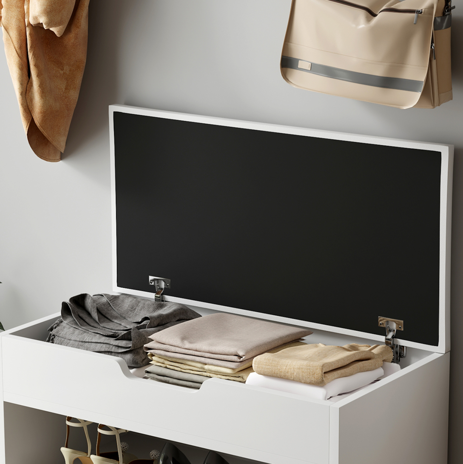 ΠΑΠΟΥΤΣΟΘΗΚΗ ΜΕ ΚΑΘΙΣΜΑ ROMIR HM2477.03 ΜΕΛΑΜΙΝΗ ΣΕ ΛΕΥΚΟ-ΚΑΘΙΣΜΑ ΛΕΥΚΟ 60x30x44Υ 6