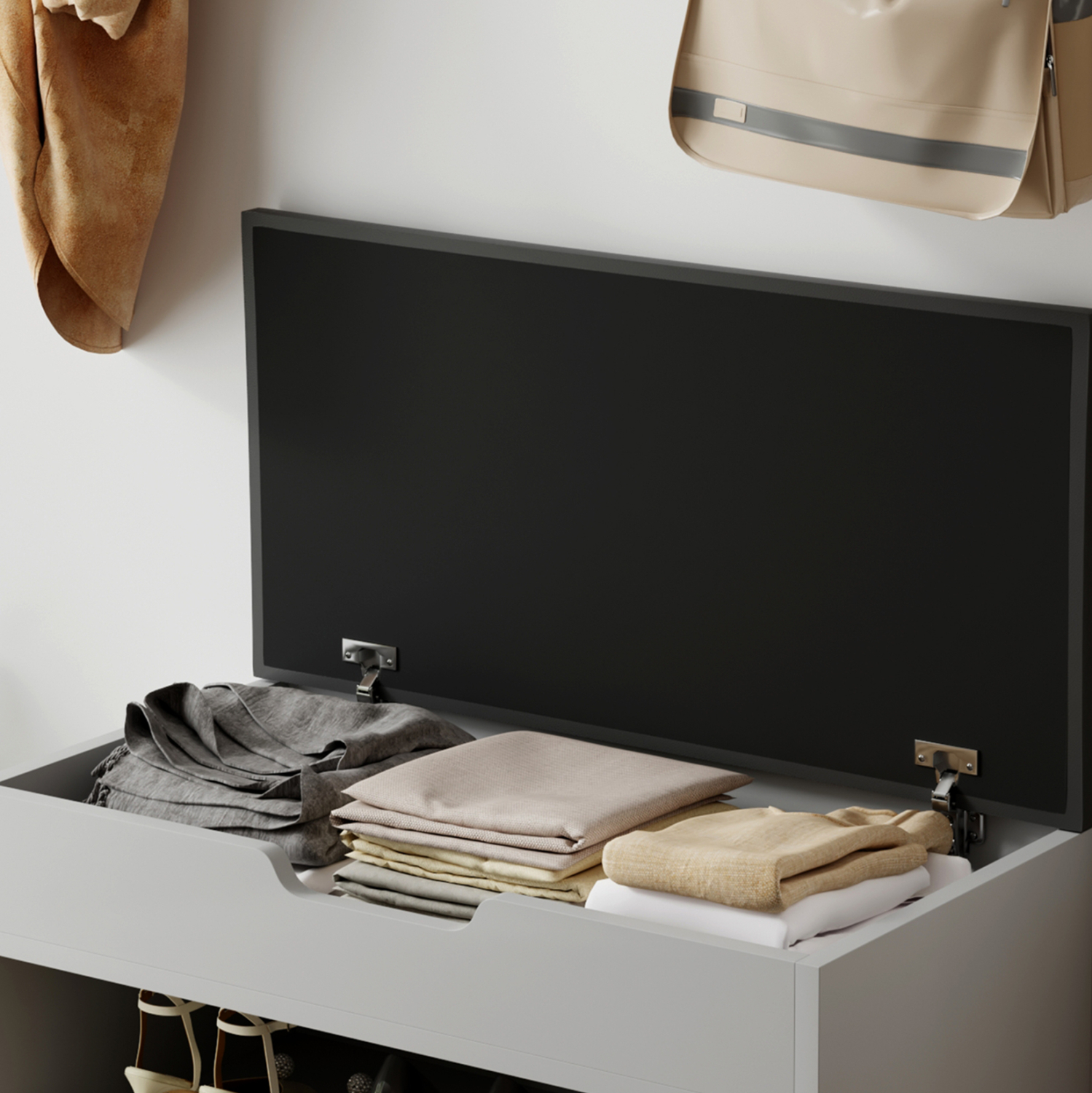 ΠΑΠΟΥΤΣΟΘΗΚΗ ΜΕ ΚΑΘΙΣΜΑ ROMIR HM2477.05 ΜΕΛΑΜΙΝΗ ΓΚΡΙ-ΚΑΘΙΣΜΑ PU ΑΝΘΡΑΚΙ 60x30x44Υ 6