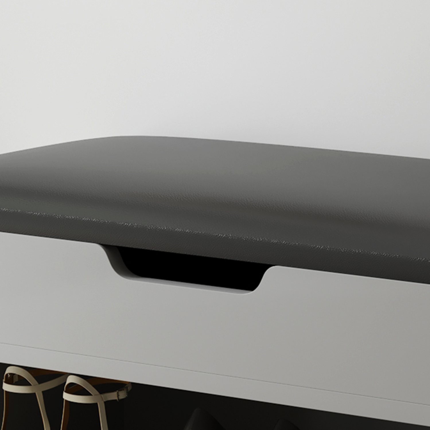 ΠΑΠΟΥΤΣΟΘΗΚΗ ΜΕ ΚΑΘΙΣΜΑ ROMIR HM2477.05 ΜΕΛΑΜΙΝΗ ΓΚΡΙ-ΚΑΘΙΣΜΑ PU ΑΝΘΡΑΚΙ 60x30x44Υ 8