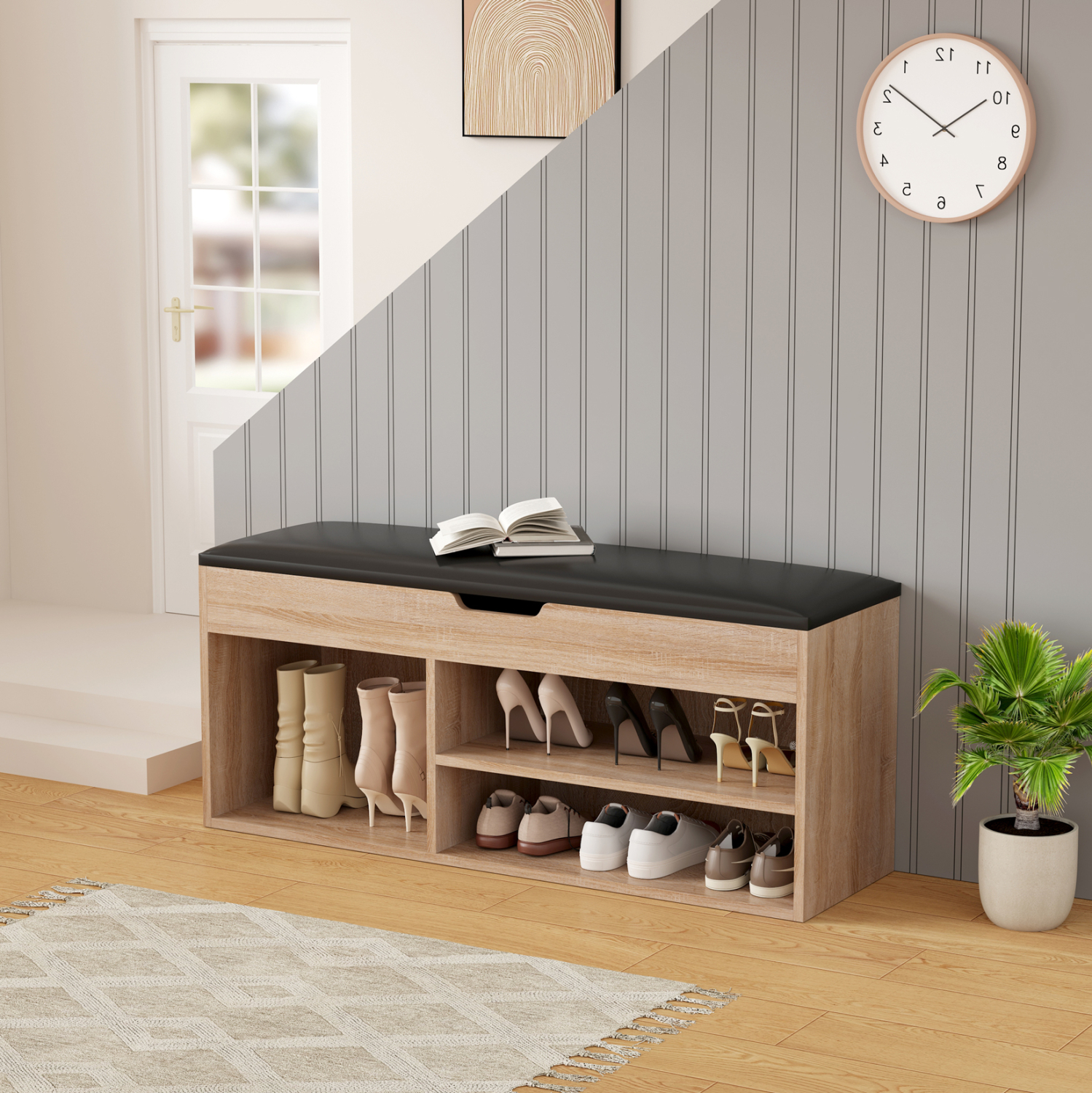 ΠΑΠΟΥΤΣΟΘΗΚΗ ΜΕ ΚΑΘΙΣΜΑ ROMIR HM2478.01 ΜΕΛΑΜΙΝΗ ΣΟΝΑΜΑ-ΚΑΘΙΣΜΑ PU ΚΑΦΕ 100x30x44Υ 3