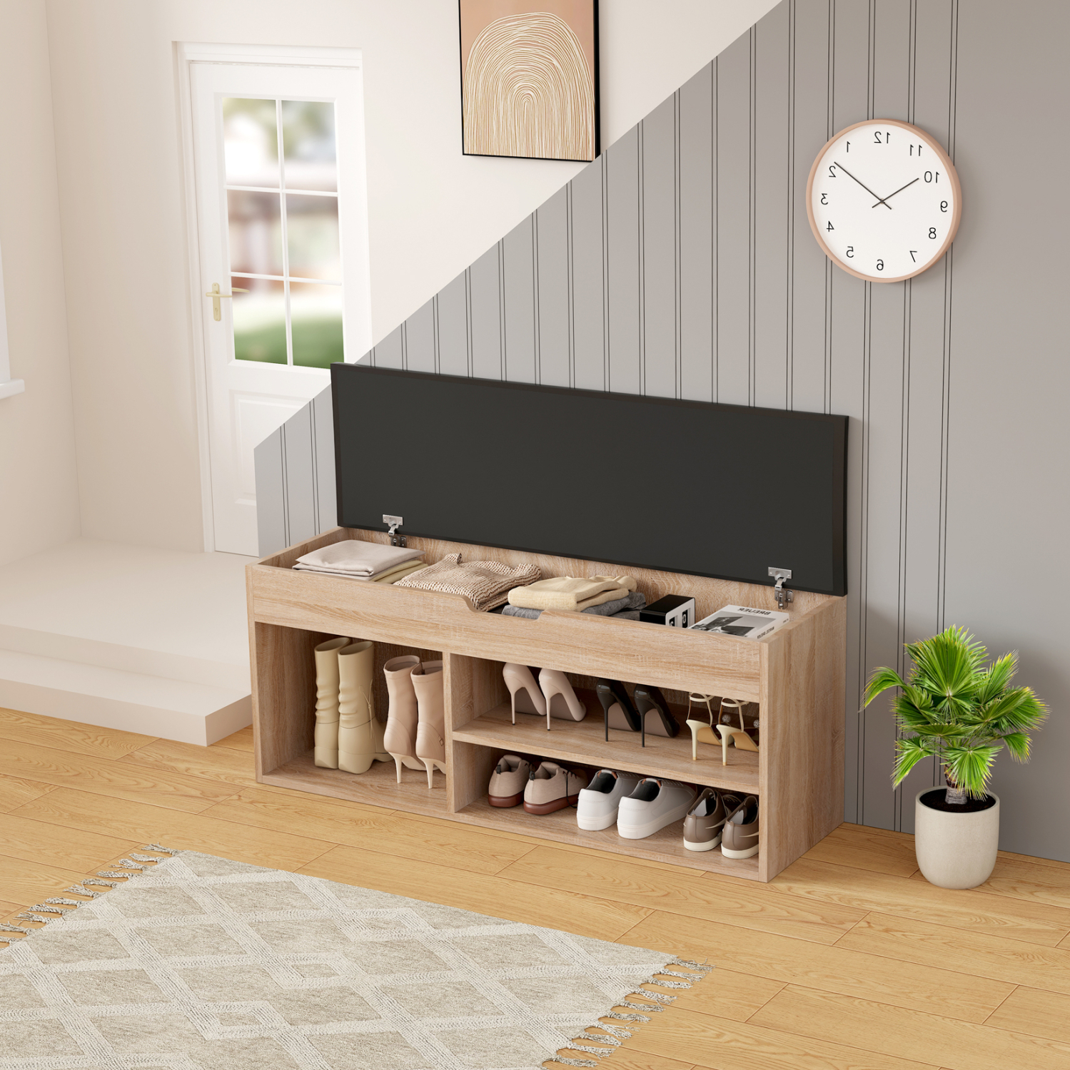 ΠΑΠΟΥΤΣΟΘΗΚΗ ΜΕ ΚΑΘΙΣΜΑ ROMIR HM2478.01 ΜΕΛΑΜΙΝΗ ΣΟΝΑΜΑ-ΚΑΘΙΣΜΑ PU ΚΑΦΕ 100x30x44Υ 4