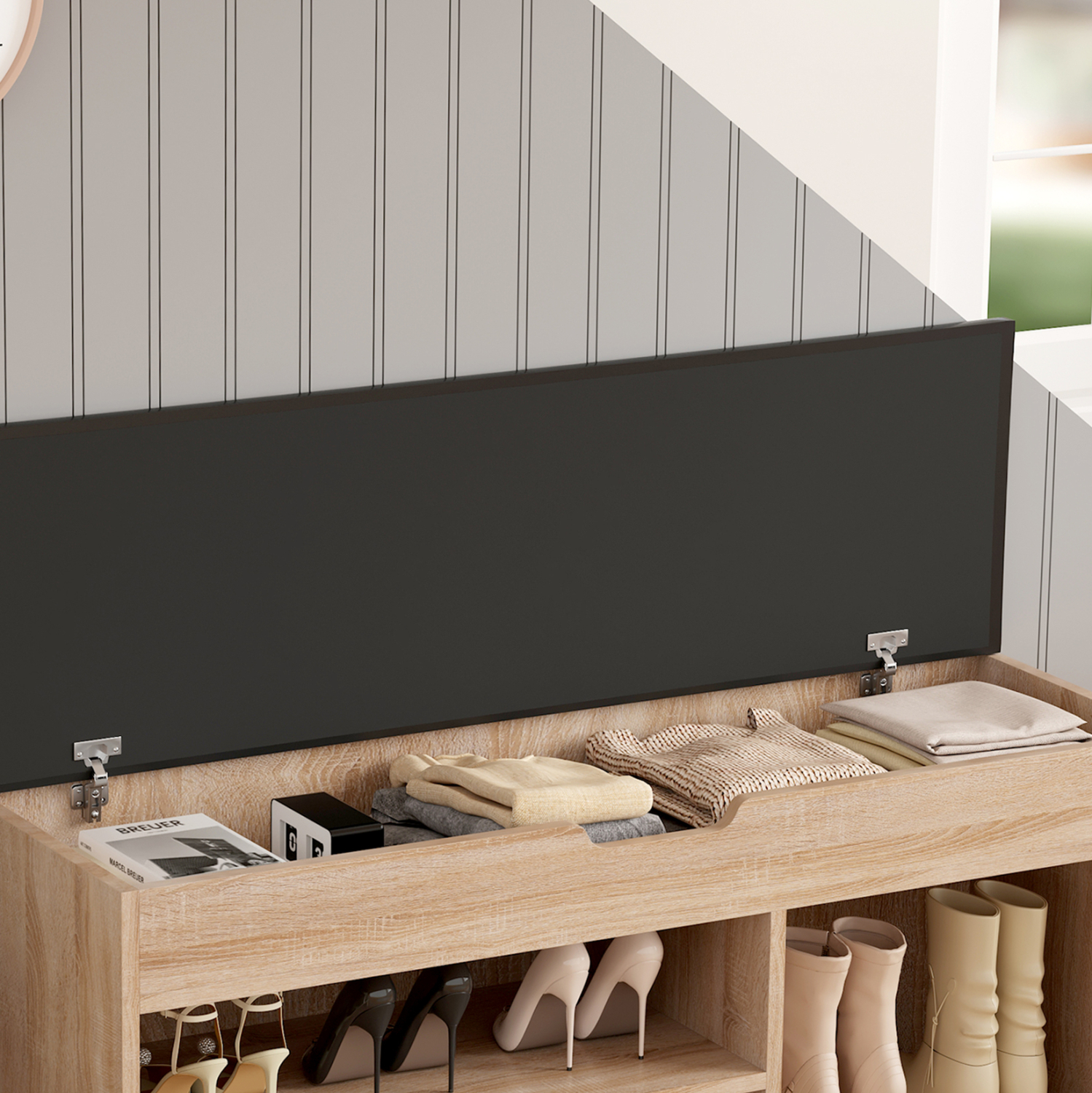 ΠΑΠΟΥΤΣΟΘΗΚΗ ΜΕ ΚΑΘΙΣΜΑ ROMIR HM2478.01 ΜΕΛΑΜΙΝΗ ΣΟΝΑΜΑ-ΚΑΘΙΣΜΑ PU ΚΑΦΕ 100x30x44Υ 6