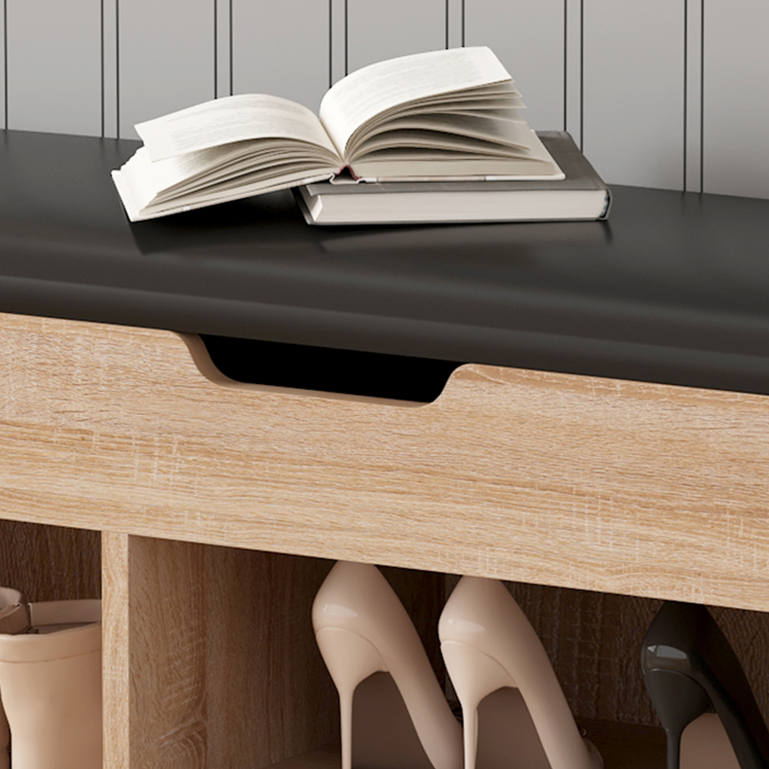 ΠΑΠΟΥΤΣΟΘΗΚΗ ΜΕ ΚΑΘΙΣΜΑ ROMIR HM2478.01 ΜΕΛΑΜΙΝΗ ΣΟΝΑΜΑ-ΚΑΘΙΣΜΑ PU ΚΑΦΕ 100x30x44Υ 7