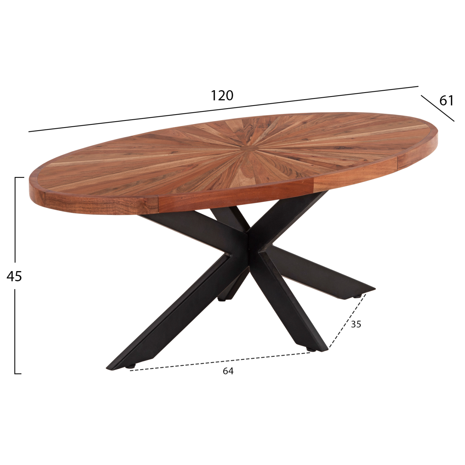ΤΡΑΠΕΖΙ ΣΑΛΟΝΙΟΥ ΟΒΑΛ MONTANA SUPERIOR HM9906 ΞΥΛΟ ΑΚΑΚΙΑΣ-ΜΕΤΑΛΛΟ 120x61x45Υεκ. 2