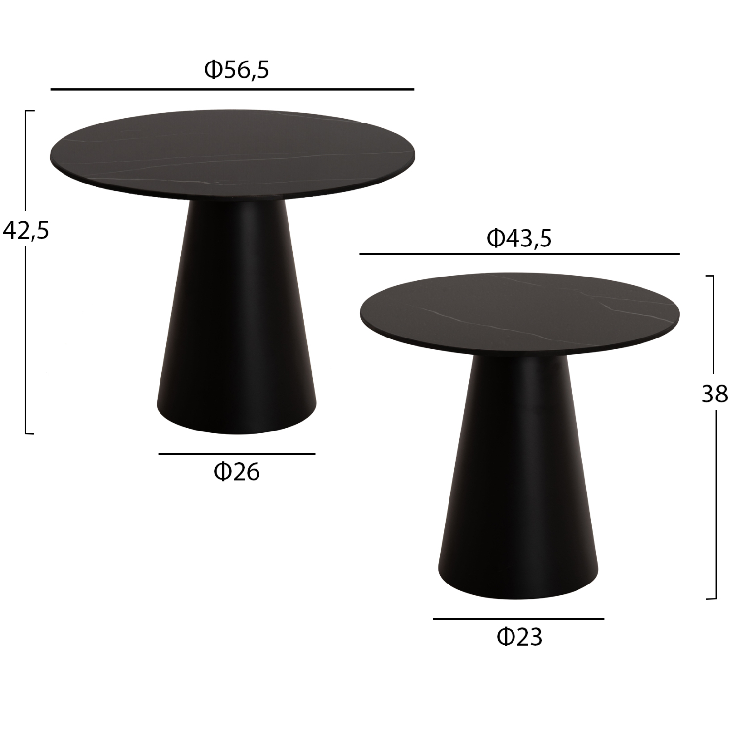 ΤΡΑΠΕΖΙA ΣΑΛΟΝΙΟΥ 2ΤΜΧ DIEN HM9926 ΜΕΤΑΛ.ΒΑΣΕΙΣ &amp; ΚΕΡΑΜΙΚΟ TOP-ΜΑΥΡΟ Φ56.5 &amp; Φ43.5 εκ. 2