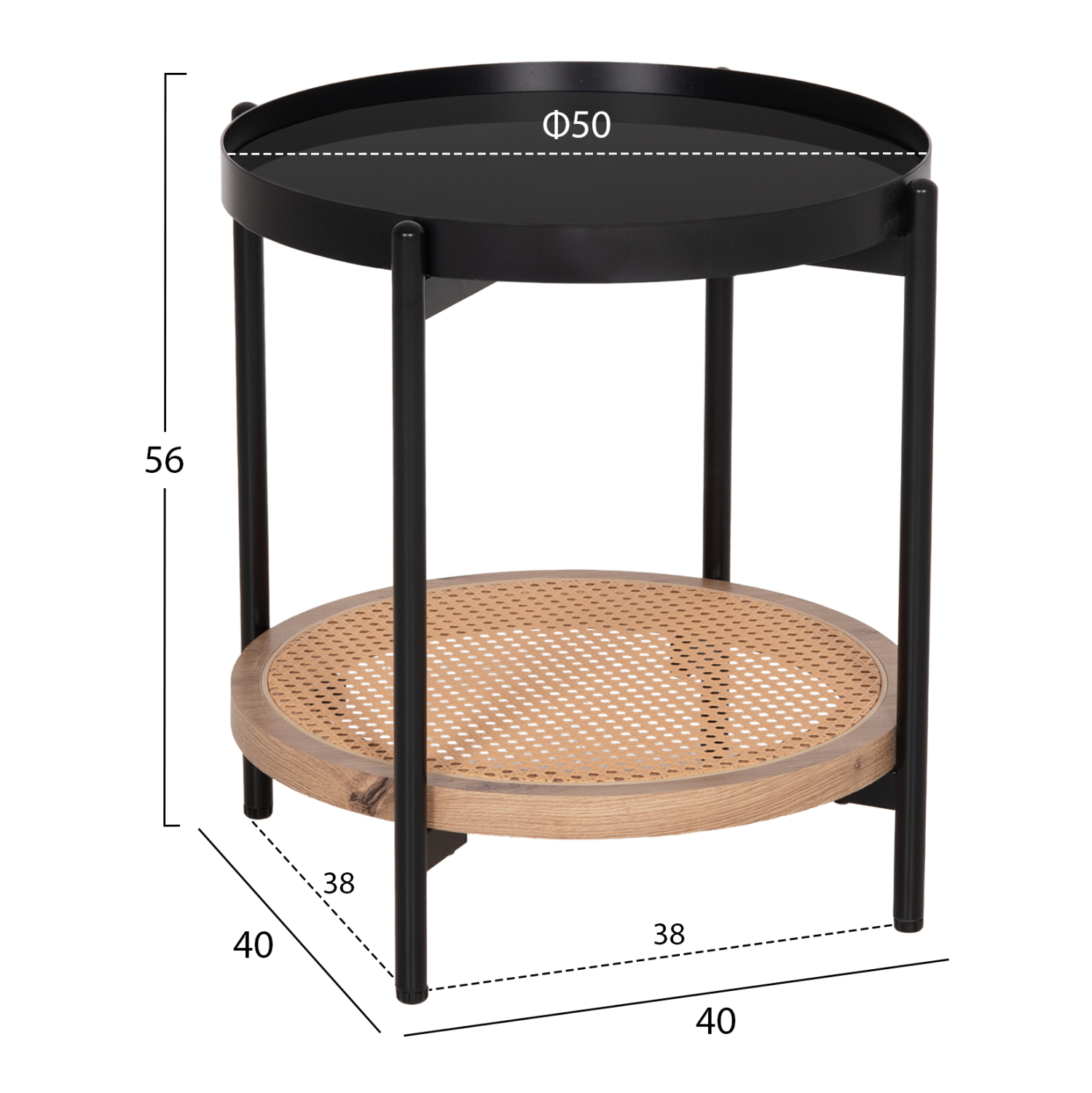 ΒΟΗΘΗΤΙΚΟ ΤΡΑΠΕΖΙ SEITZ HM18031 ΓΥΑΛΙ TOP-ΜΕΤΑΛΛΟ-RATTAN ΣΕ ΦΥΣΙΚΟ Φ50x56Υεκ. 2