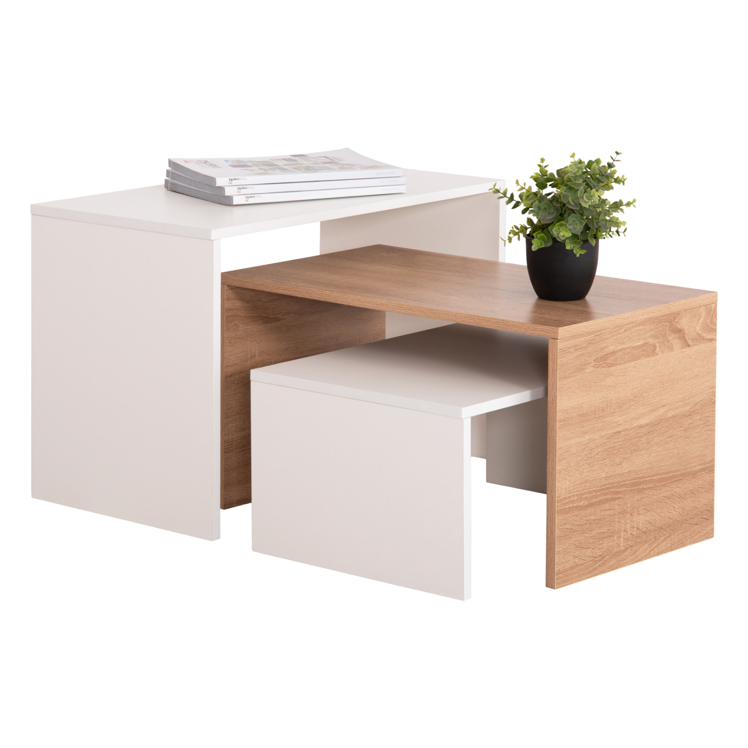 ΤΡΑΠΕΖΙ ΣΑΛΟΝΙΟΥ ΣΕΤ 3ΤΜΧ BENTIL HM9444.11 ΜΕΛΑΜΙΝΗ SONAMA-ΛΕΥΚΟ 65x35x45Υεκ 1