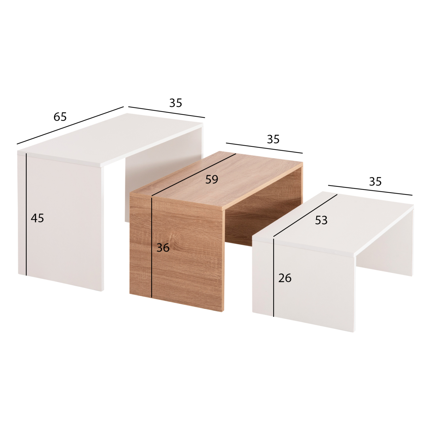 ΤΡΑΠΕΖΙ ΣΑΛΟΝΙΟΥ ΣΕΤ 3ΤΜΧ BENTIL HM9444.11 ΜΕΛΑΜΙΝΗ SONAMA-ΛΕΥΚΟ 65x35x45Υεκ 2