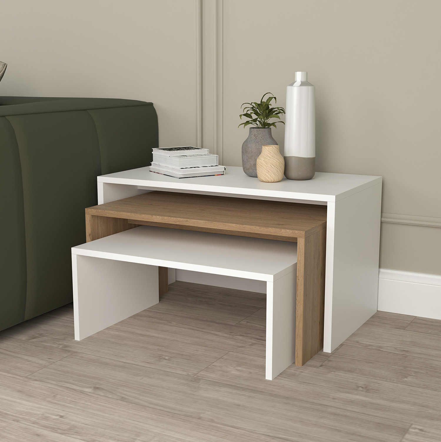 ΤΡΑΠΕΖΙ ΣΑΛΟΝΙΟΥ ΣΕΤ 3ΤΜΧ BENTIL HM9444.11 ΜΕΛΑΜΙΝΗ SONAMA-ΛΕΥΚΟ 65x35x45Υεκ 6