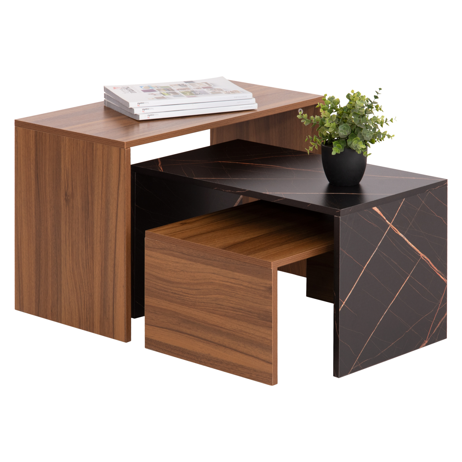 ΤΡΑΠΕΖΙ ΣΑΛΟΝΙΟΥ ΣΕΤ 3ΤΜΧ BENTIL HM9444.12 ΜΕΛΑΜΙΝΗ ΚΑΡΥΔΙ-ΜΑΥΡΟ ΜΑΡΜΑΡΟ 65x35x45Υεκ 1